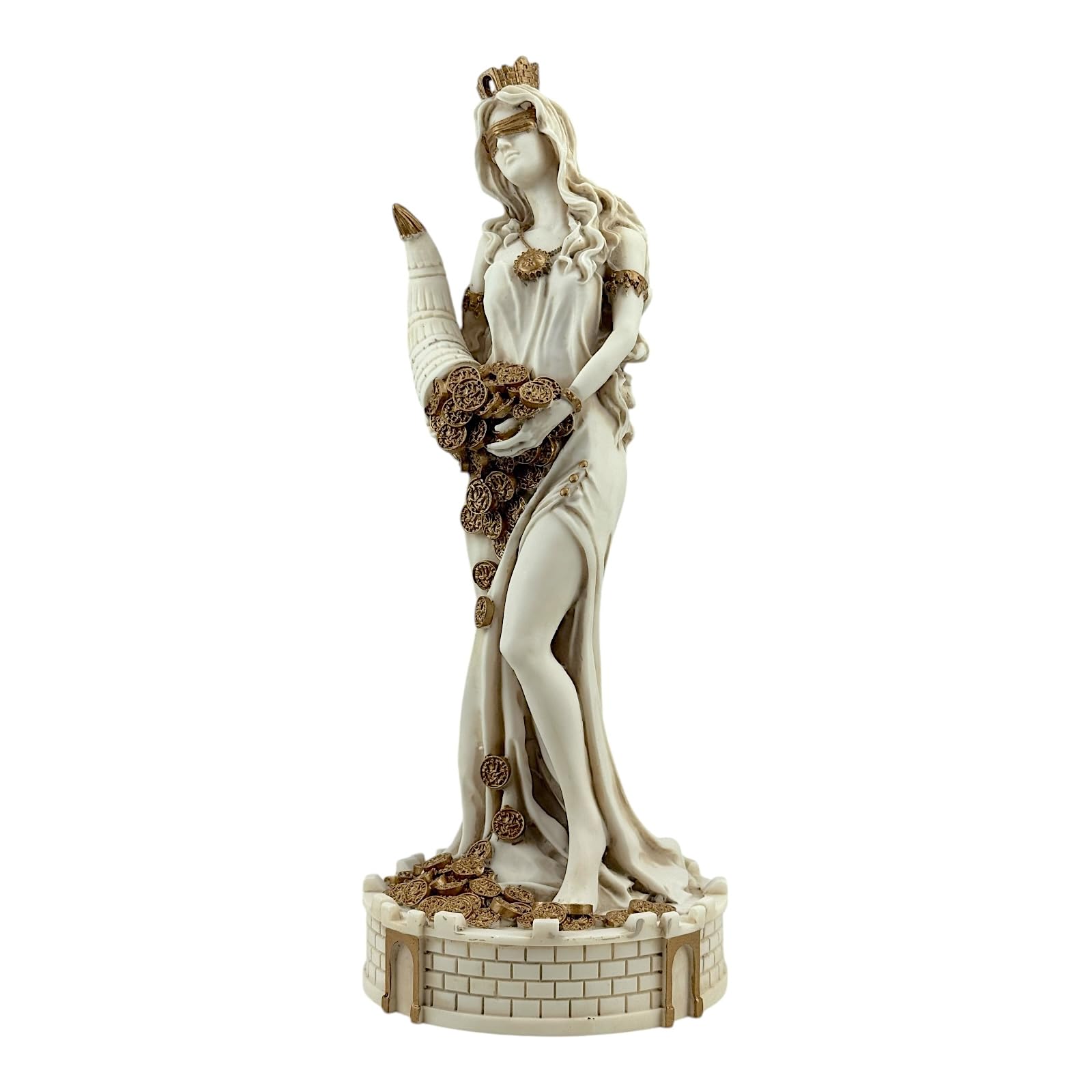 Tyche Fortuna statuetka - bogactwa i szczęścia, ręcznie wykonana rzeźba marmurowa na zamku, szare wykończenie, sztuka grecka, 39 cm