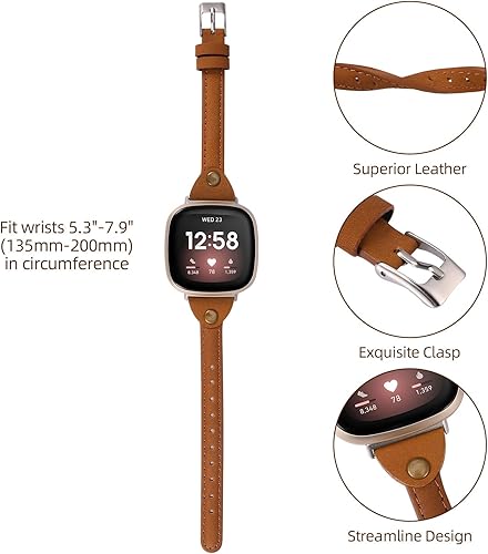 Miniatura 3 de Minyee Compatible con Fitbit Versa 3Fitbit Sense Band para mujeres y hombres, correa de cuero delgada y fina, pulsera para Fitbit Versa 3Fitbit