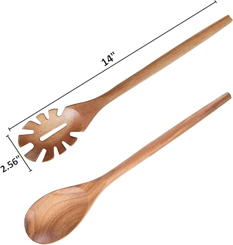 Miniatura 2 de Cucharas de madera de 14 pulgadas para cocinar 2 piezas, cucharas de madera de acacia maciza, utensilios de cocina, acabado liso, mango cómodo,