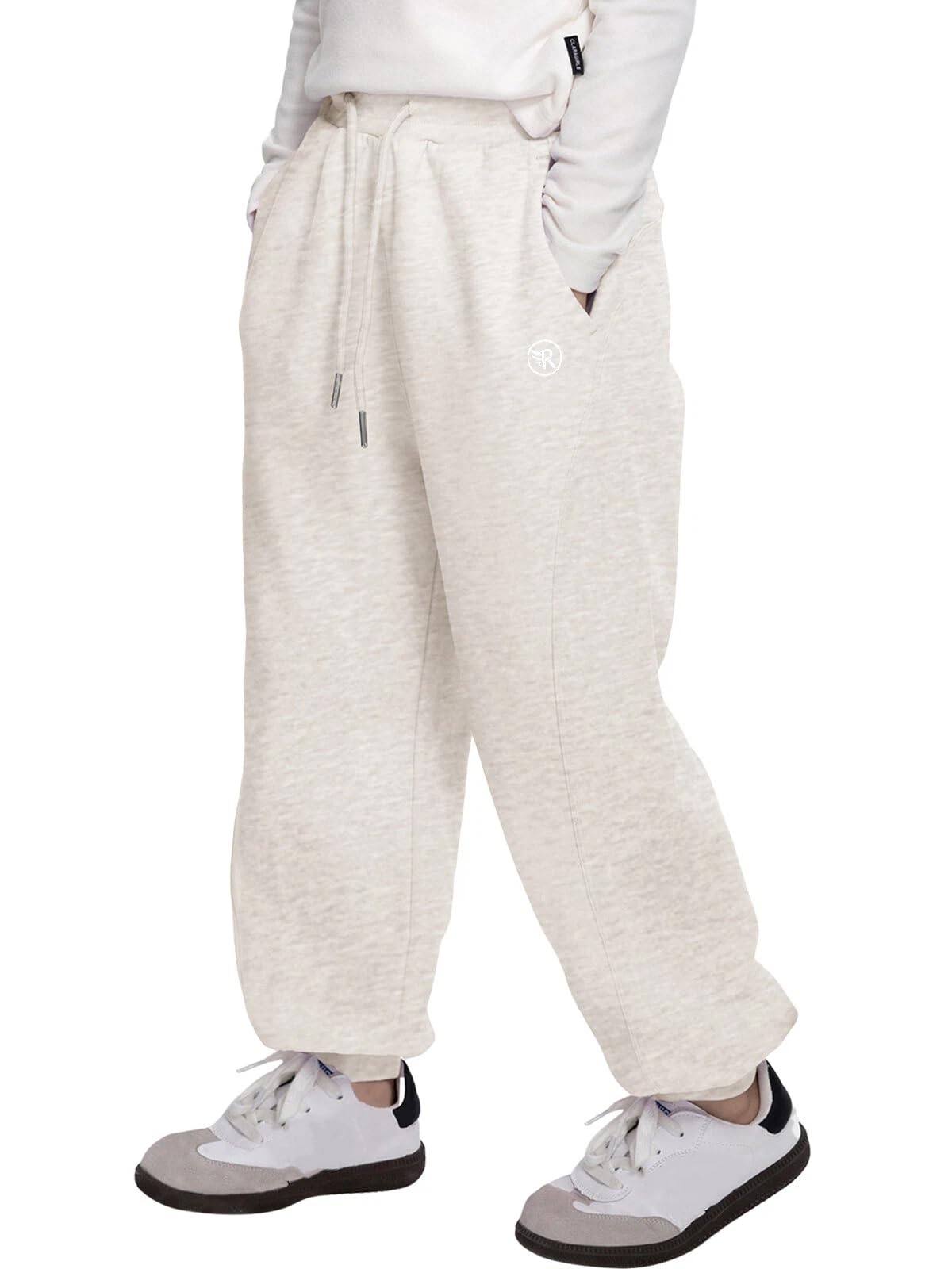 Rolanko Trainingsbroek voor meisjes, elastische tailleband van katoen, sportsweatshirt voor school en sportonderwijs, losse pasvorm, Bruin, 8-9 Jaren