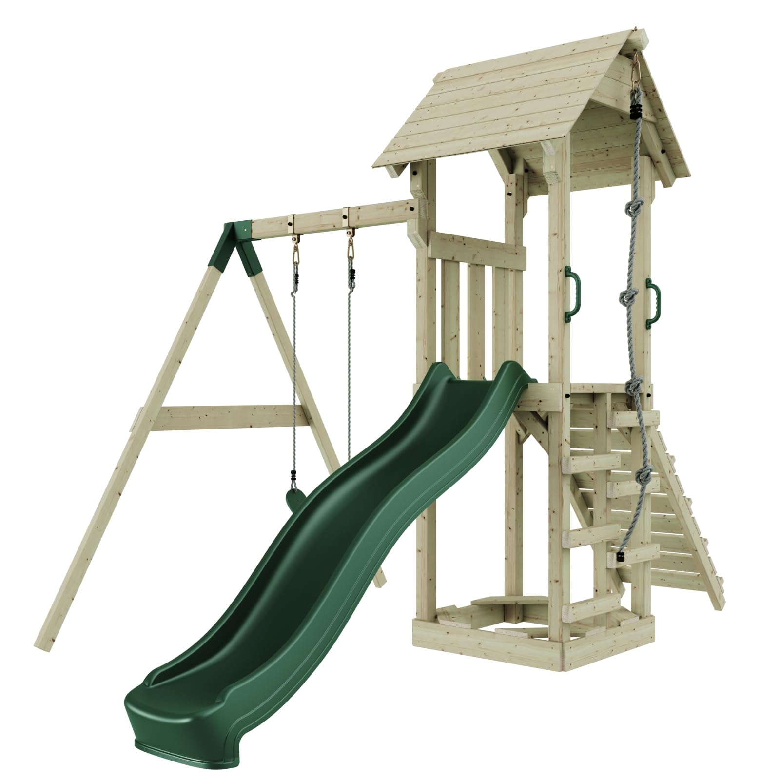 Rebo Spielturm mit Wellenrutsche und Kinder-Schaukel