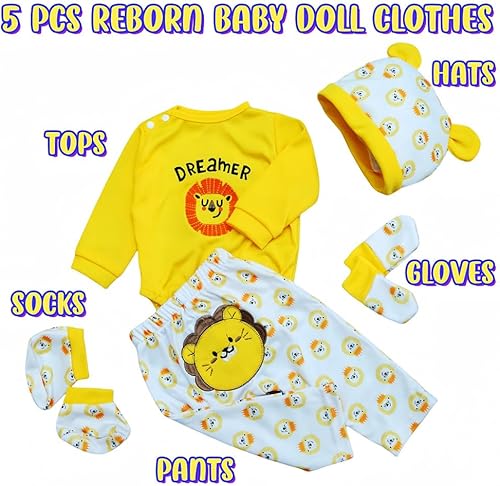 Miniatura 2 de Ropa de muñecas Reborn de 22 pulgadas, accesorios de traje de león, juego de 5 piezas para muñecas Reborn de 17 a 22 pulgadas, conjunto de ropa para
