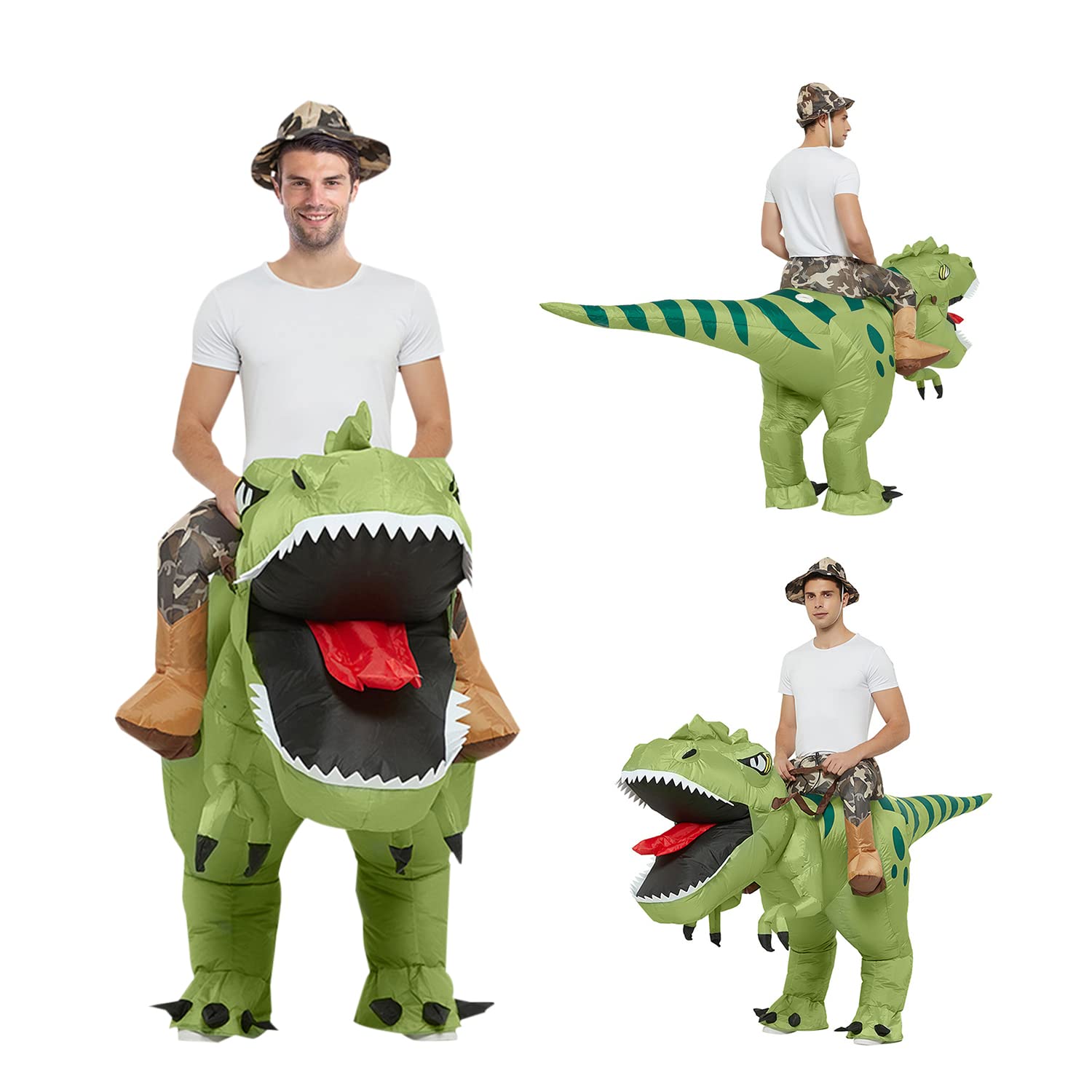 Costume de dinosaure Costume Gonflable Dino à Cheval sur Un Jouet Gonflable de Dinosaure pour Fêtes Halloween Anniversaires Cosplay POELOFIRMX QTICDONAIWADS Unisexe (Erwachsene)