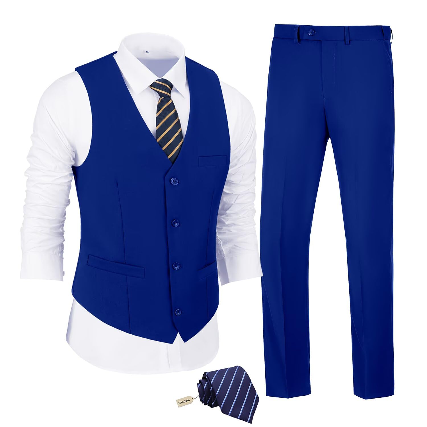 JPF Men's 2 Piece Slim Fit Suit Set, Solid Vest and Pants Suit for Men with Tie