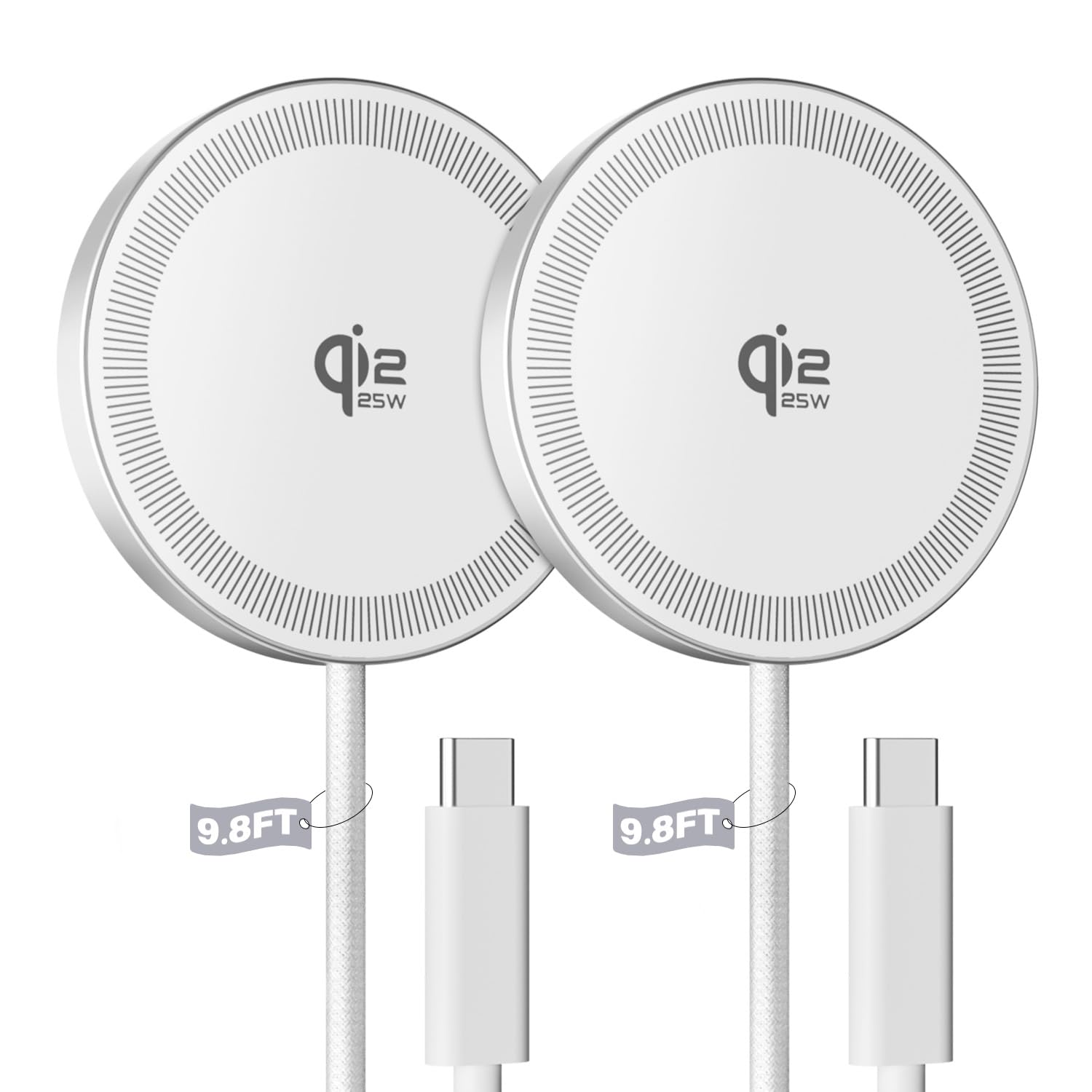 2Pack Magnetic Wireless Charger 25W Fast Charger for iPhone 17/16/15/14/13/12 Series & AirPods, Portable Wireless Charging Pad for Travel Home Office Desk, 9.8F