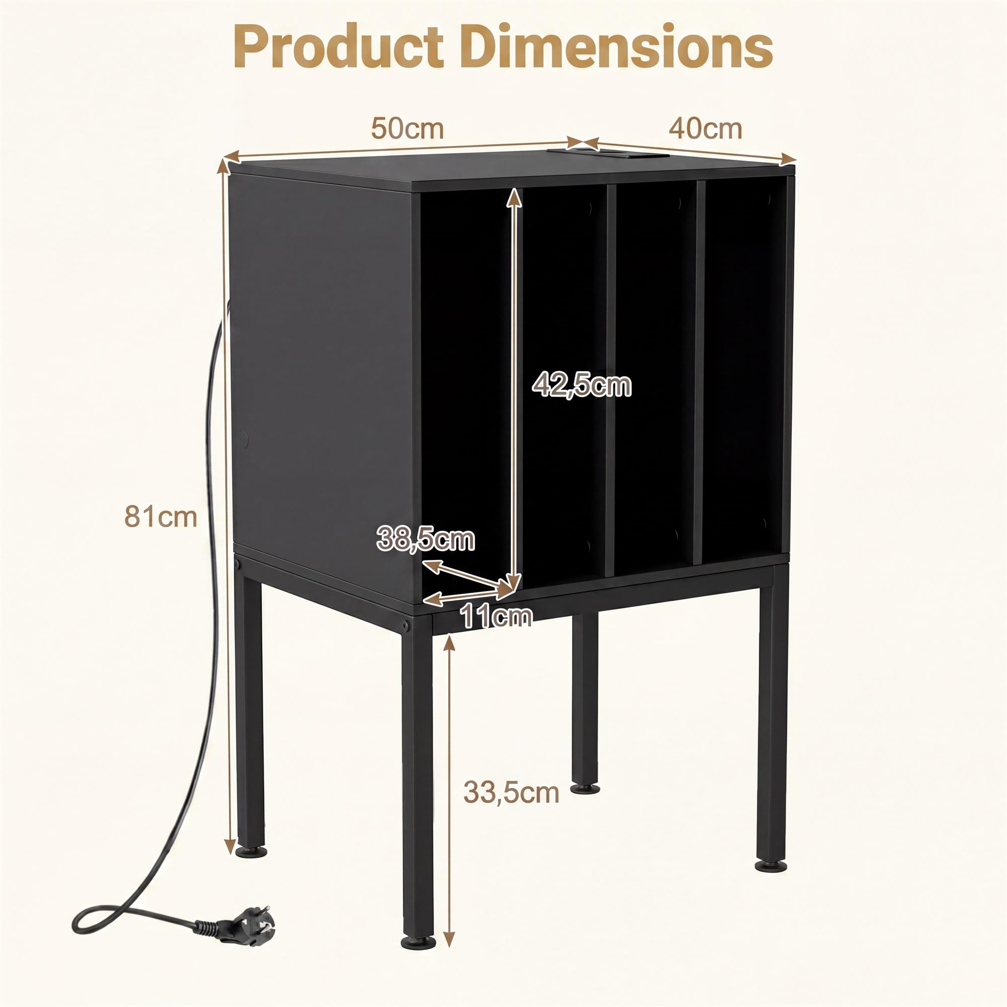 Giantex Meuble Vinyle pour Tourne Disque avec Prises, Support de Rangement Platine Vinyle avec 4 Compartiments&Pieds Surélevés, Étagère d'Exposition pour Salon&Salle de Musique, 50x40x81CM (Noir)