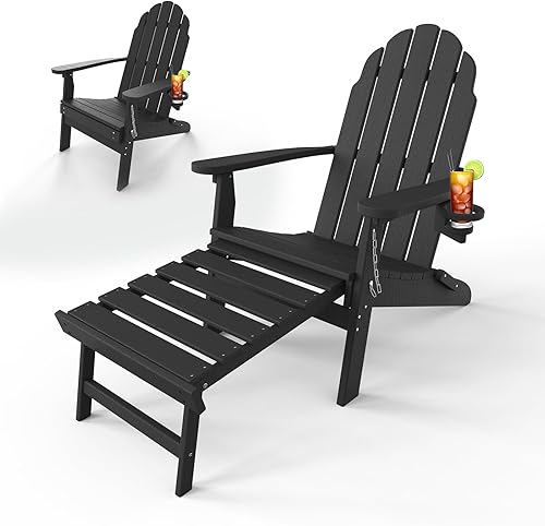 Silla Adirondack plegable con otomana retráctil, silla para hoguera de madera de polietileno con soporte para tazas, sillas de patio al aire libre disponible en Yaxa Colombia