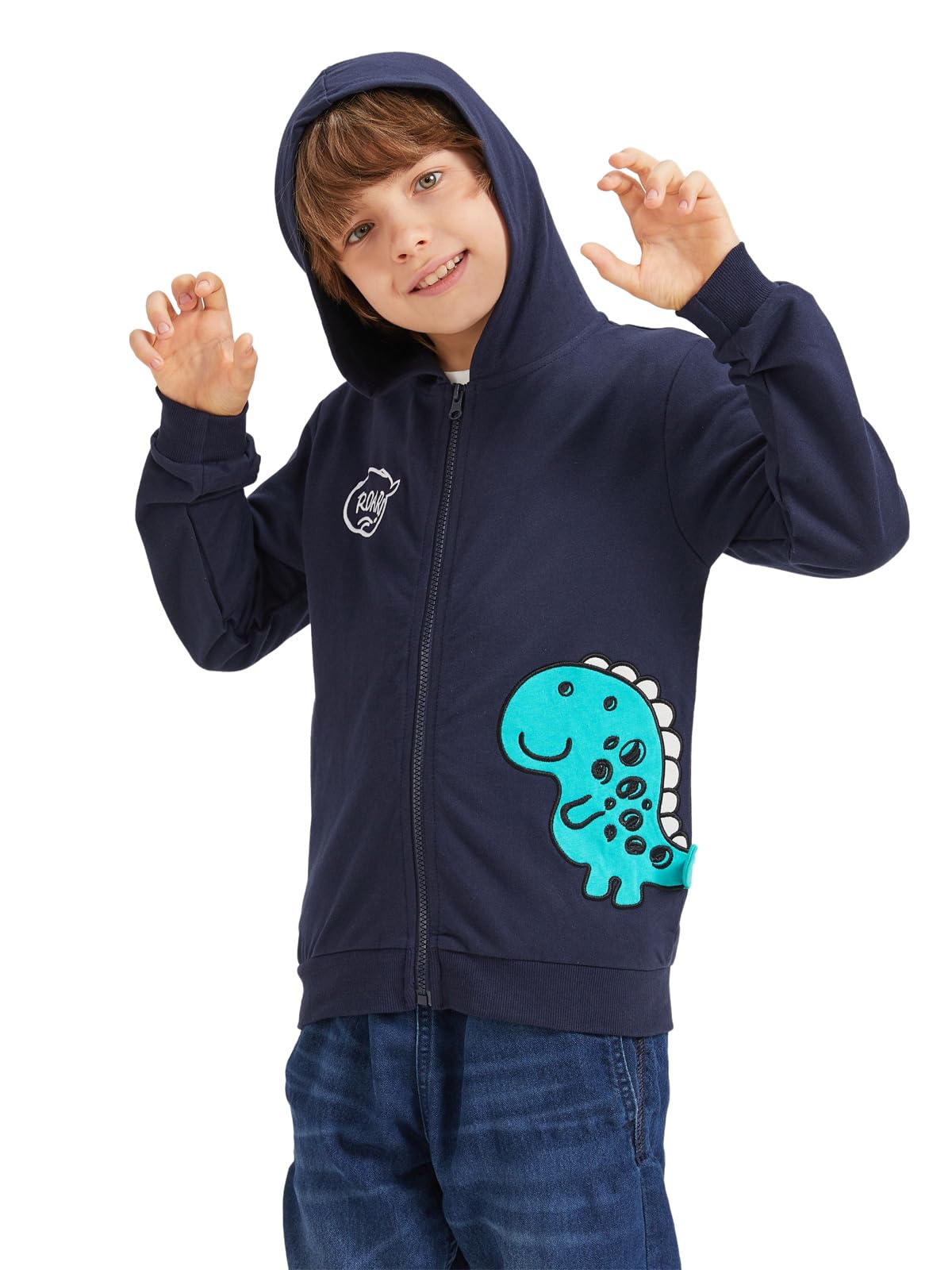Alleen Jungen Sweatjacke Hoodie Langarm Baumwolle Kinder Pullover Dino Kapuzenpullover Jacke mit Kapuze und Reißverschluss
