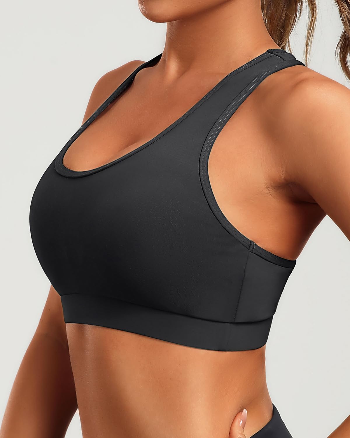Holipick Reggiseno sportivo da donna, top bikini con schiena incrociata, top da bagno con scollo rotondo, top corto imbottito, modesto, solo crop top da bagno