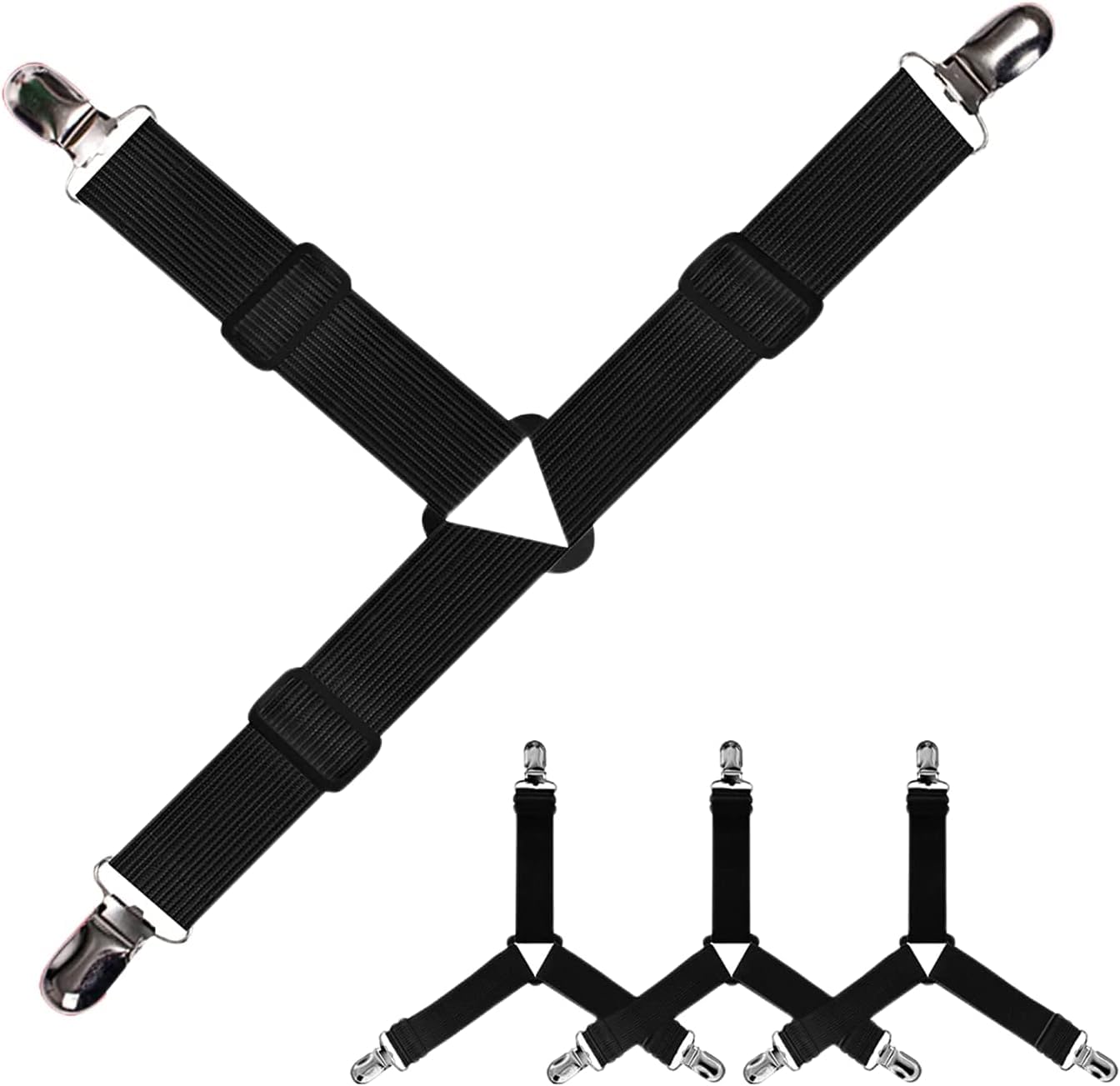 DROPOSALE Adjustable Bed Sheet Holder Straps and 3 Way Mattress Cover Holder Fasteners, Bed Sheet Keeper with Heavy Duty Grippers Clips, Triangle Set of 4-image-46