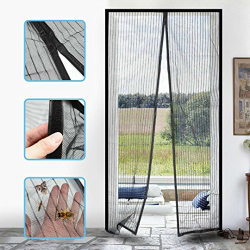 Newkiton Magnetic Screen Door, Heavy Duty, Full Frame Velcro & Tough Mesh, Screen Size 38 inch x 82 inch, Fits Doors Up to 36 inch x 81 inch (Black)