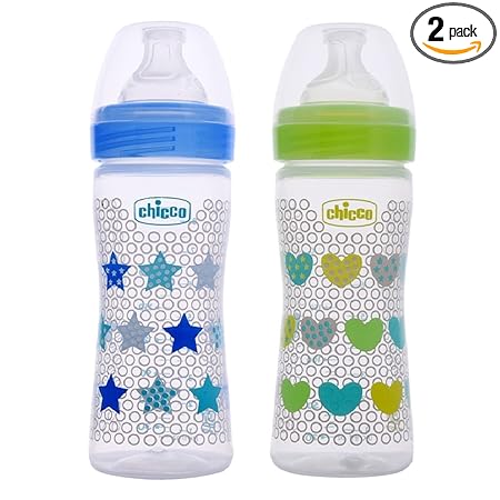 Chicco Well-Being Baby Feeding Bottle, 250ml, 2+ Months (Pack of 2) | Advanced Anti-Colic Nipple | Soft Silicon Teat | Wide Neck, Anti-Drip Bottle |BPA Free