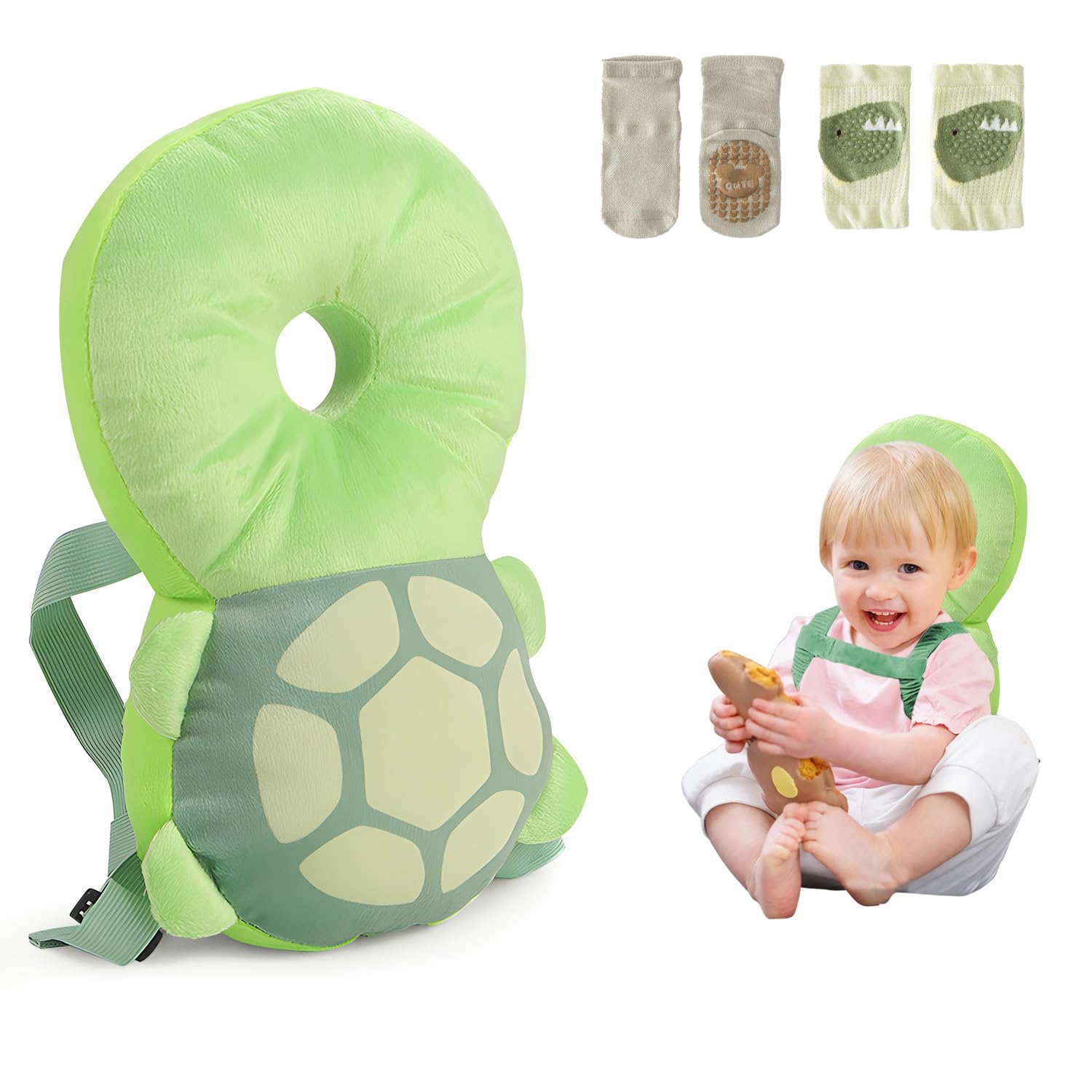 WKC Baby Head Protector Backpack with Knee Pads & Non-Slip Socks, Toddler Safety for Crawling & Walking (Style 2)