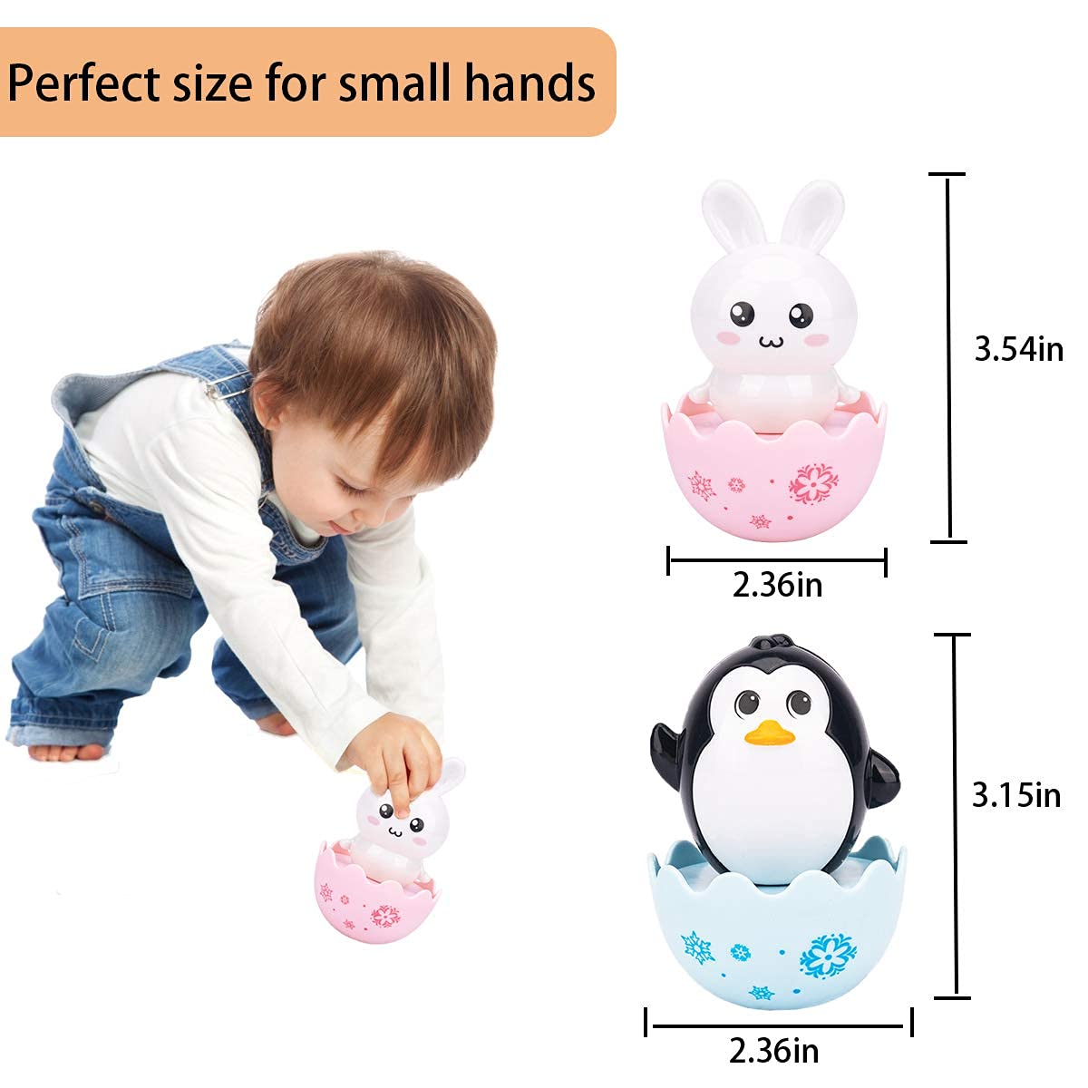 Juguetes de huevos de Pascua – Conejito, pollo, pingüino, Roly-Poly Animal Toys, regalo de Pascua de plástico para niños y niñas 7