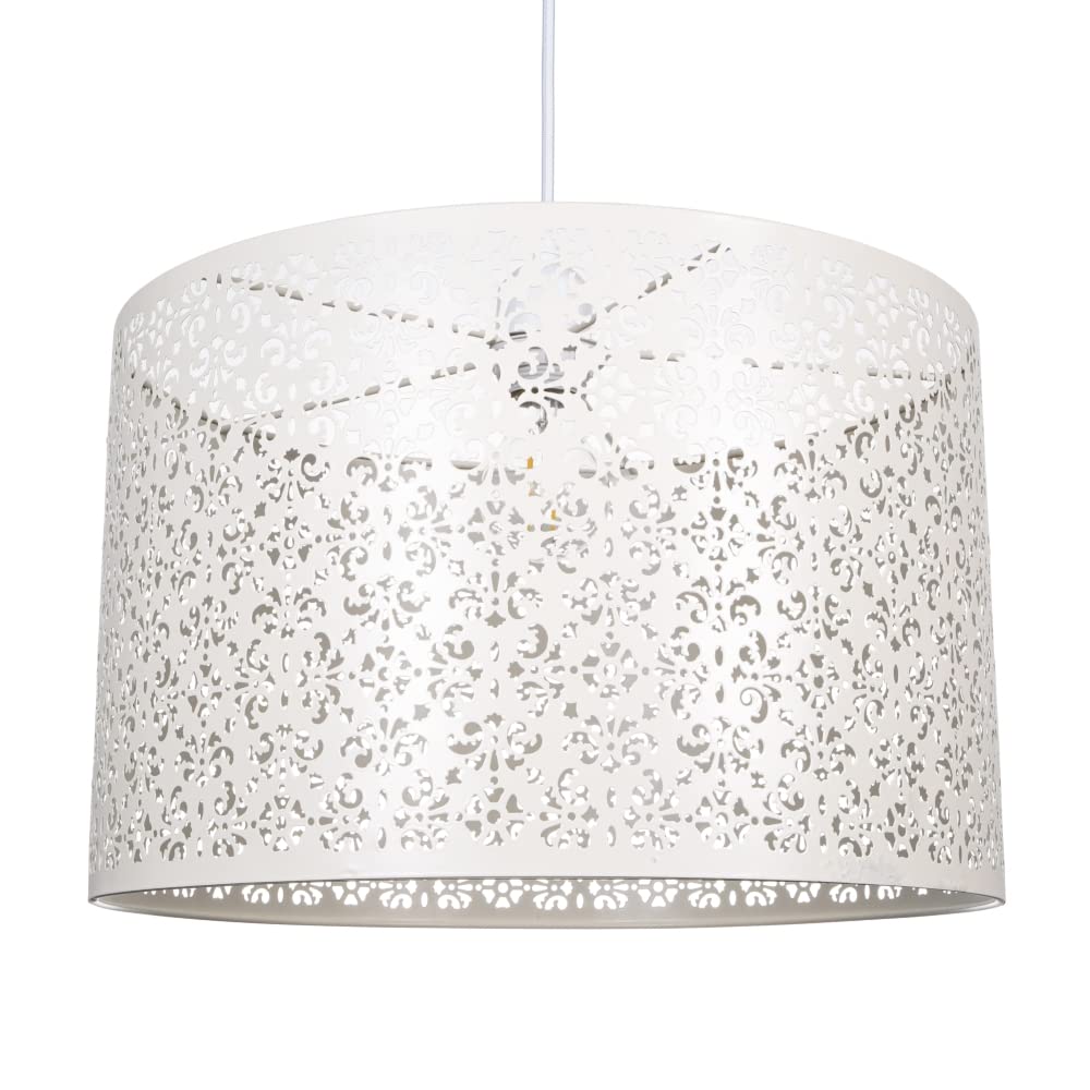Happy Homewares Cream Metal Marrakech Designed Ceiling Pendant Shade With Floral Decoration