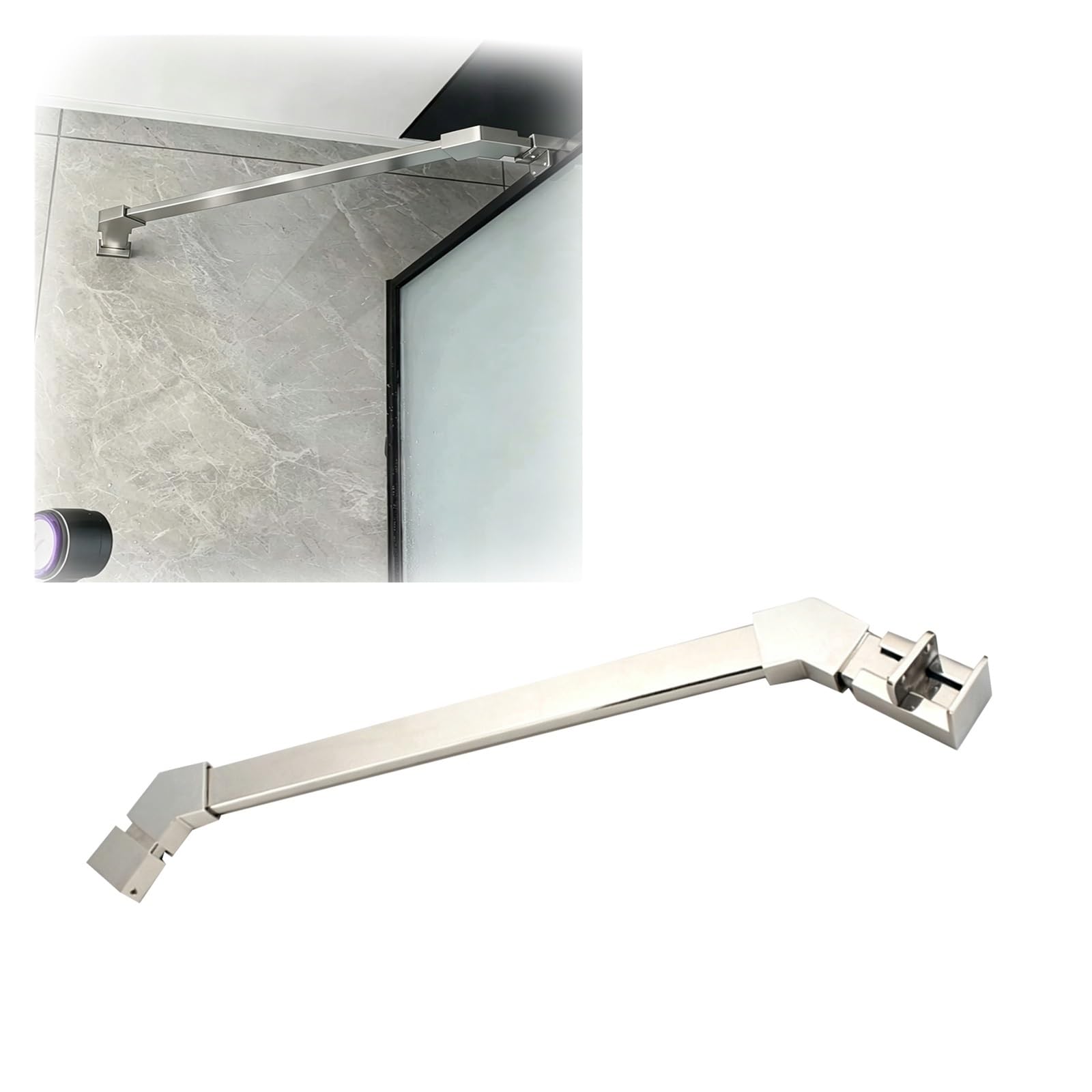 CHZDPP Rhombus Glass Door Support Rod for Hotel/Aquarium/Restroom, Stainless Steel Shower Support Bar Arm, Shower Glass Brace for 0–50 mm Panel(Silver,35.4 in/900 mm)