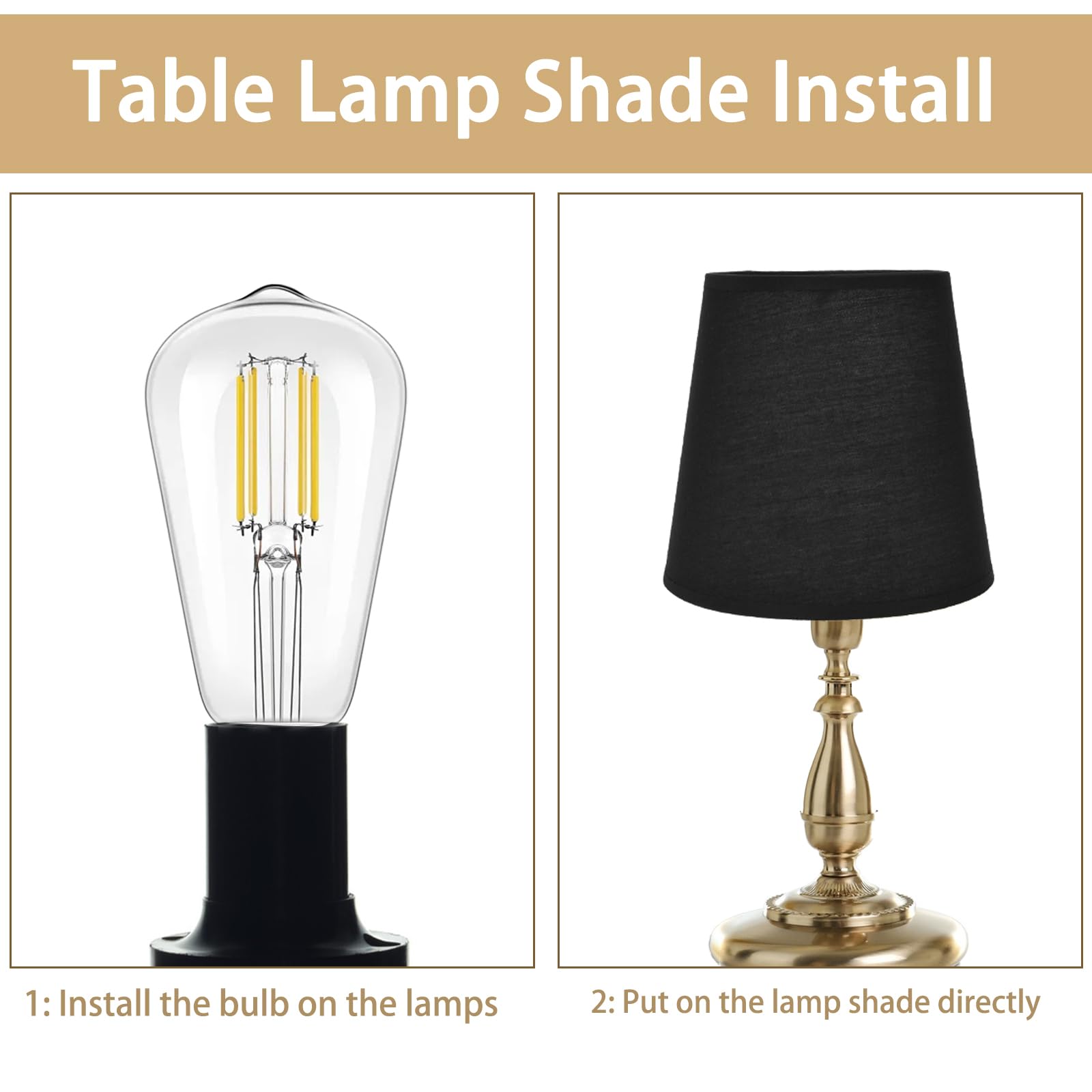 Yabound Lampshades for Floor Lamps, E14 Screw Fabric Light Shade Ceiling, Candle Lampshades, Ceiling Table Lamp Shade for Table Lamps, Floor Lamps, Chandeliers, Wall Lamps (Black) - Image 3