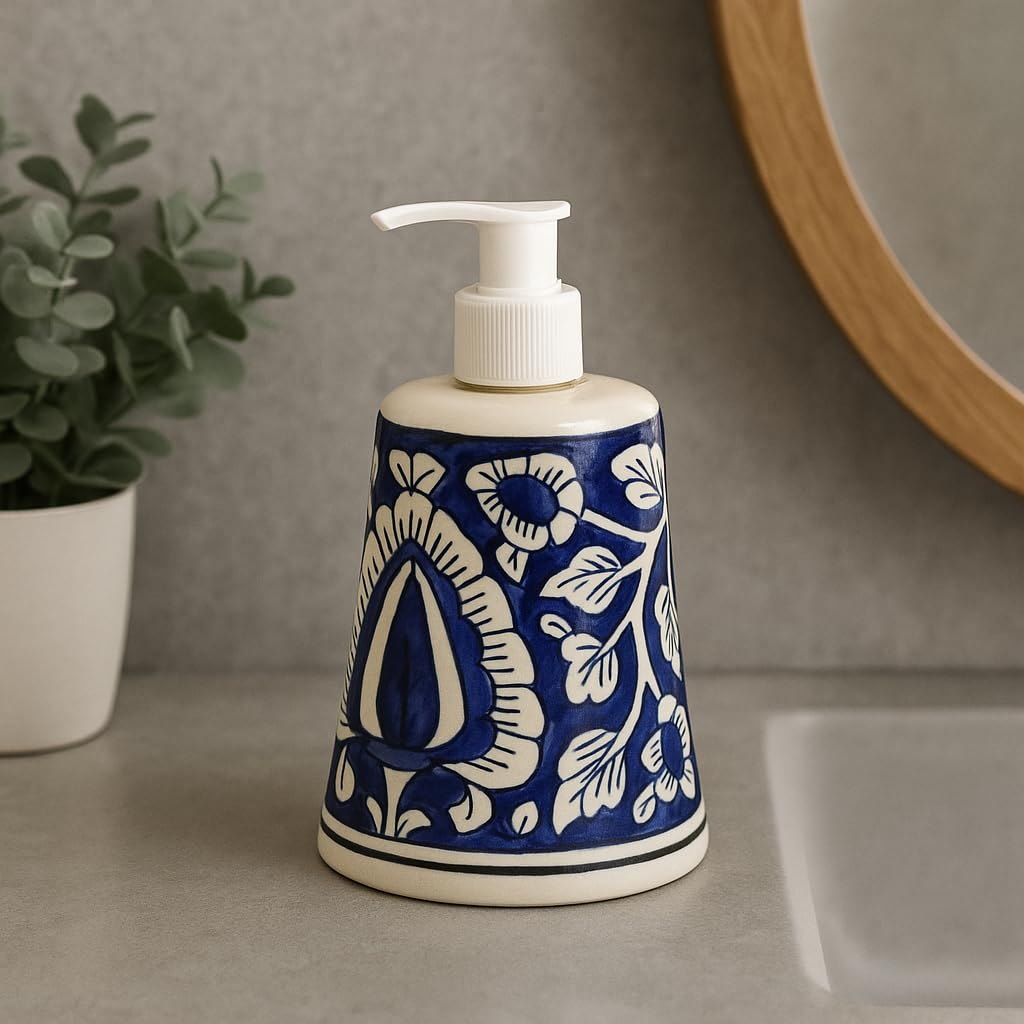 Saras Aajeevika 1 Pc Handpainted Glossy Ceramic Liquid Soap Dispenser with Pump-300ml|Shampoo Sanitizer Lotion Gel Refillable Bottle Handwash Bottle Kitchen Bathroom Accessories Home Decor Items-image-34
