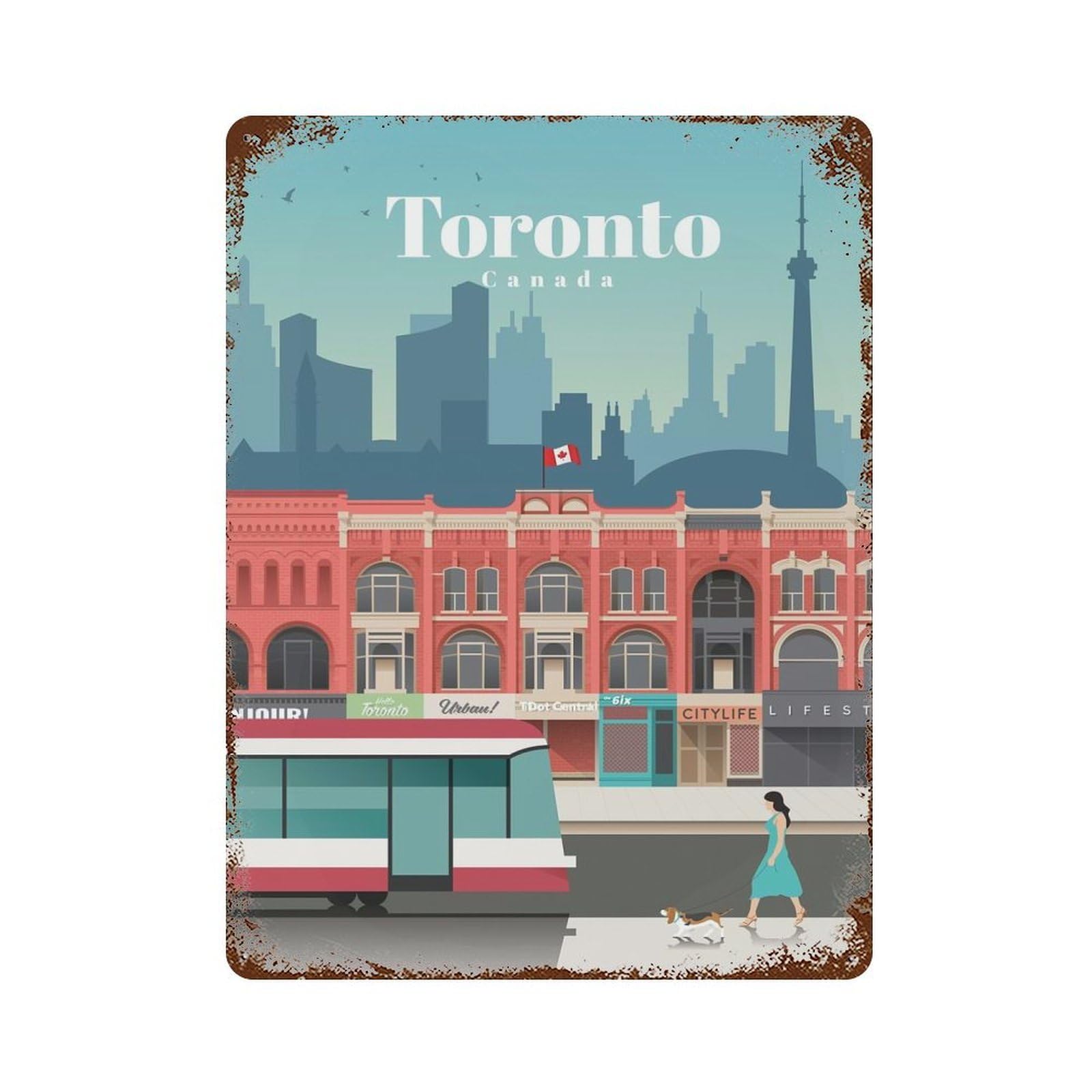 Travel to Toronto Rustic Tin Plaque 15.7"x11.8", Farmhouse Wall Decor for Shed, Workshop And Garage Wall Decor