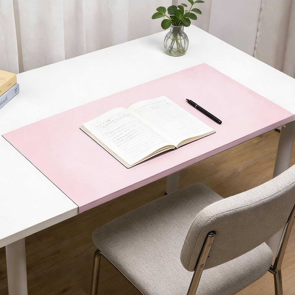 Large Desk Pad with Edge Protector, Leather Extended Keyboard Mouse Mat, Waterproof Desk Blotter Pad Table Protector for Office Work Writing Study (Pink,70x40cm)
