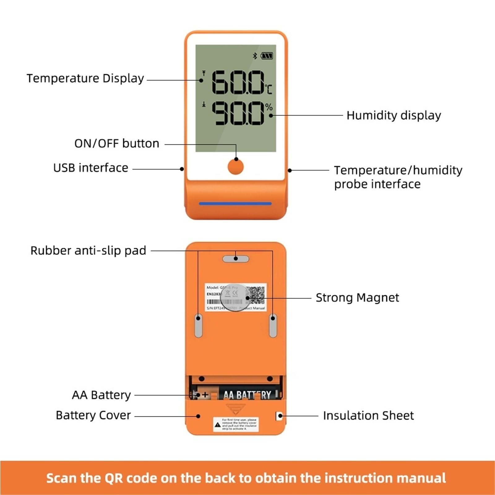 registrador de datos Temperature Humidity Recorder With 2-in-1 probe Data Logger for Cold Chain Transport Thermometer