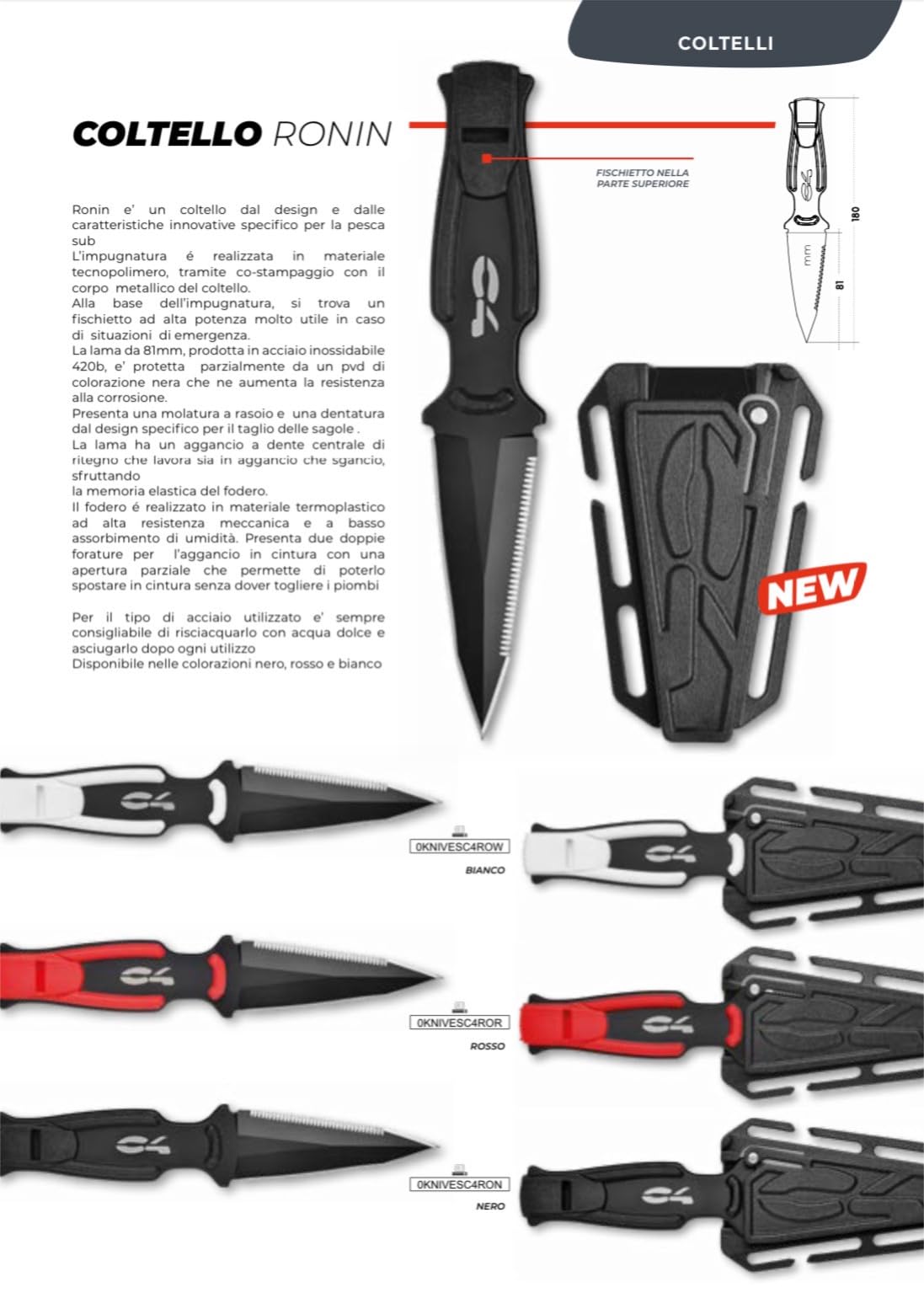 C4 RONIN Coltello per attività Subacquee in acciaio inossidabile (Rosso)