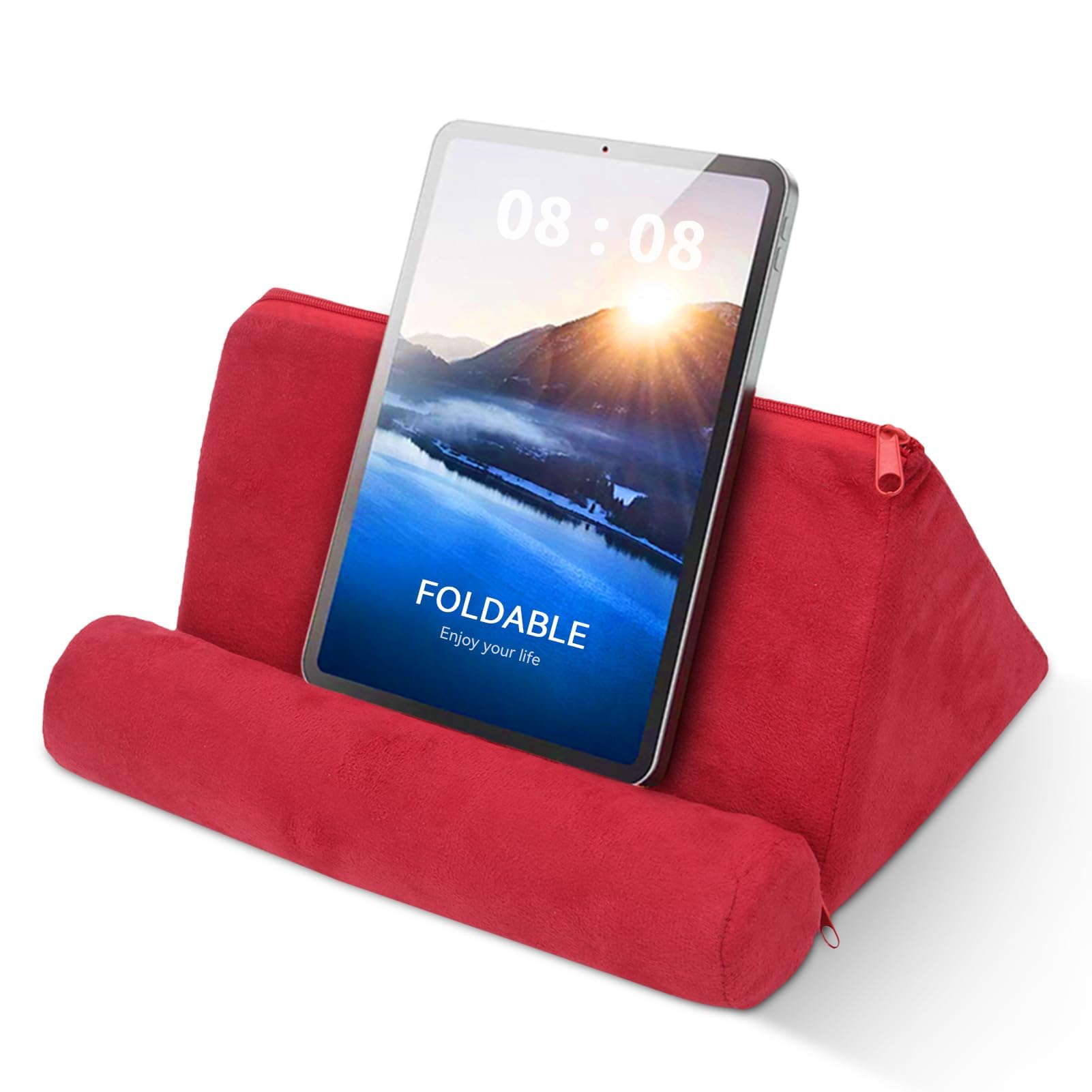Agatige Soporte Almohada para Tablet, Soporte Suave Multi-Angulo para Tablet Dock con Bolsillo para Cojín De Descanso para Tablet Reader, Libros, Revistas(24.5x16.5x12 Cm)