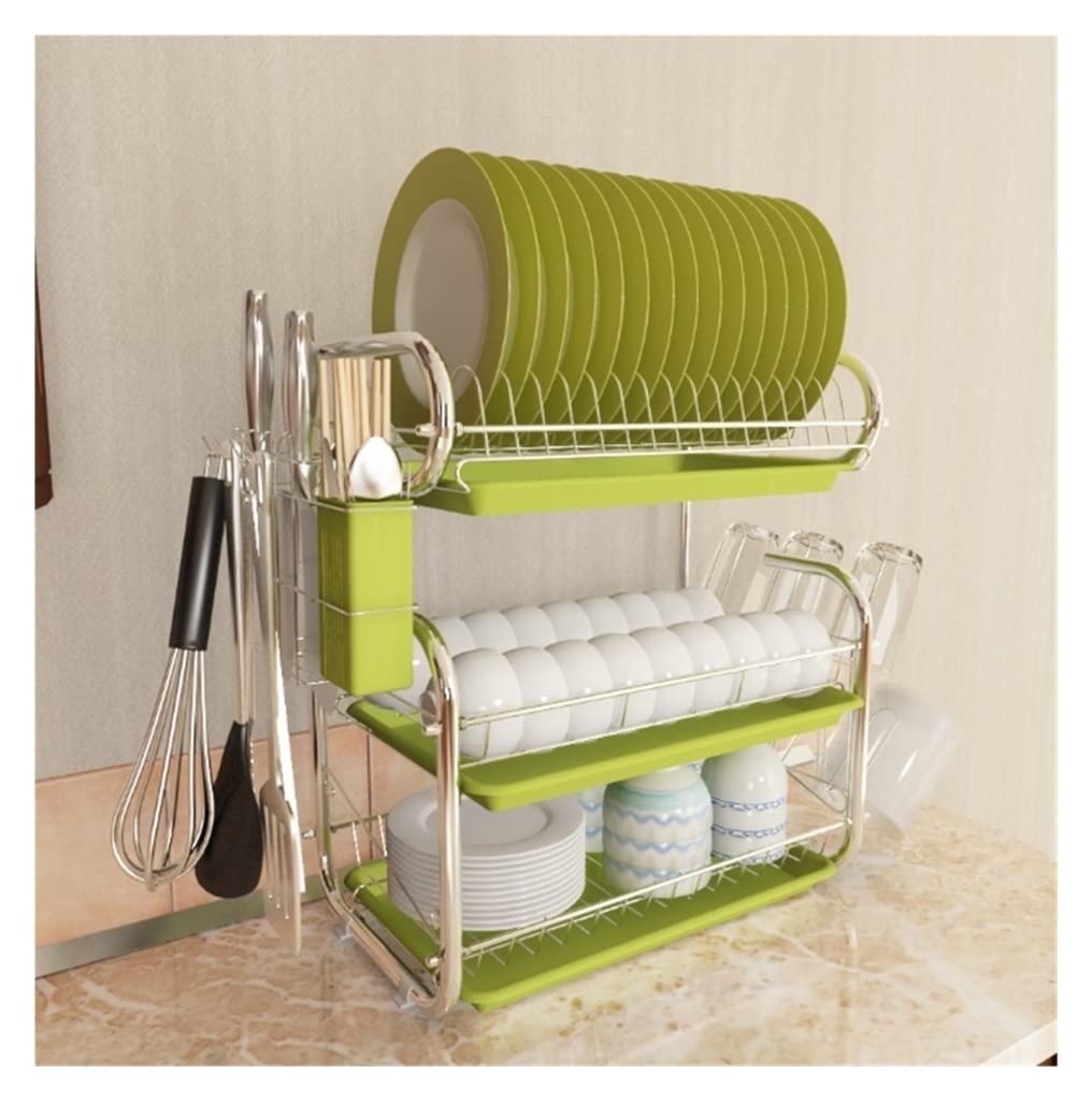 Scolapiatti a 3 livelli in acciaio inox - Mensola per asciugare il lavello della cucina e salvaspazio, perfetta per nizzare piatti, posate e accessori da cucina (colore: A)