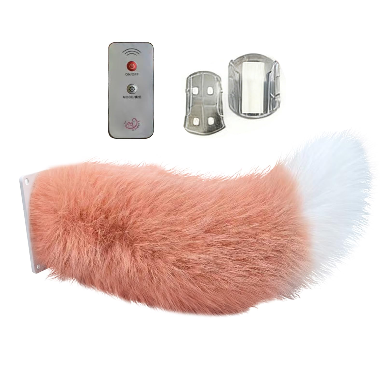 Electric Wagging Plush Fox Tail, Furry Car Tail Decoration (Pink White B)