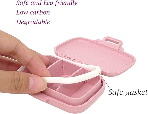 Miniatura 5 de Honbay Caja organizadora de vitaminas, pastillero de viaje portátil, saludable, ecológico, paja de trigo pequeña (rosa cereza)