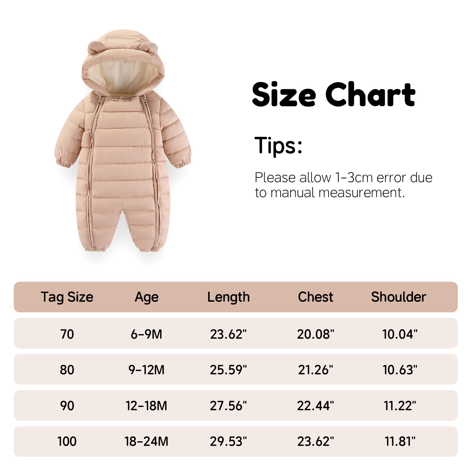 JiAmy Bambino Tuta da Neve Pagliaccetto Inverno Cappuccio Tute Ragazzi Ragazze Infantile Cappotto Snowsuit 9-30 Mesi