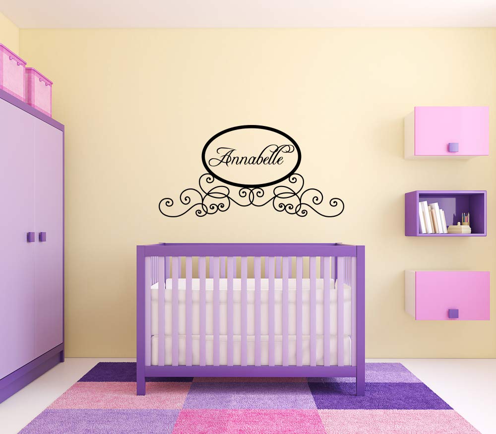 Wall Sticker Annabelle Girls Name Sign Floral Ornament Kids Room Baby Nursery Vinyl Mural Decal Art Decor SA3490