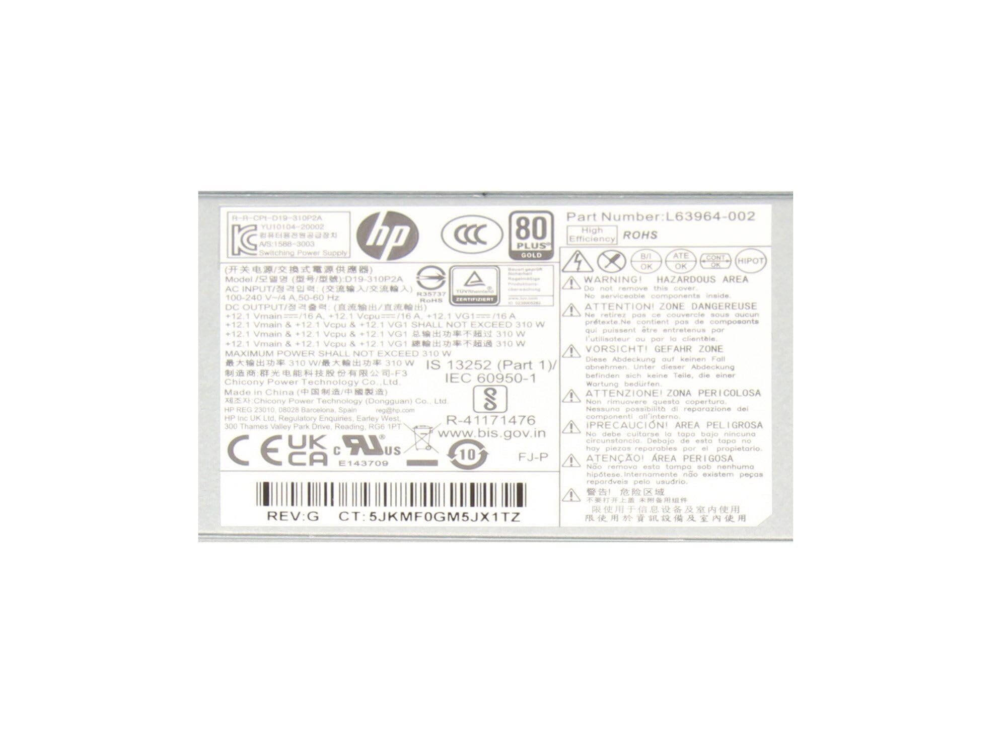 HP PCG007 Original Fuente de alimentación del Ordenador de sobremesa 310 vatios