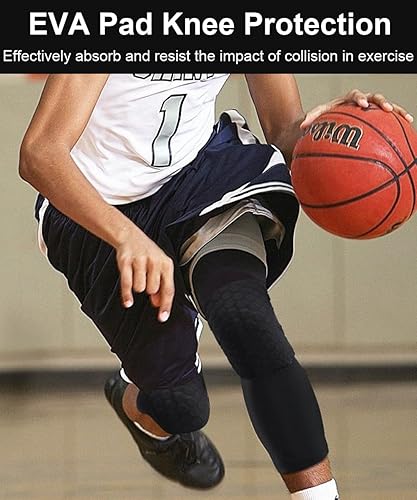 Miniatura 2 de Rodilleras de baloncesto, paquete de 2 rodilleras anticolisión de panal de abeja, mangas de compresión para piernas, rodilleras de lucha libre,