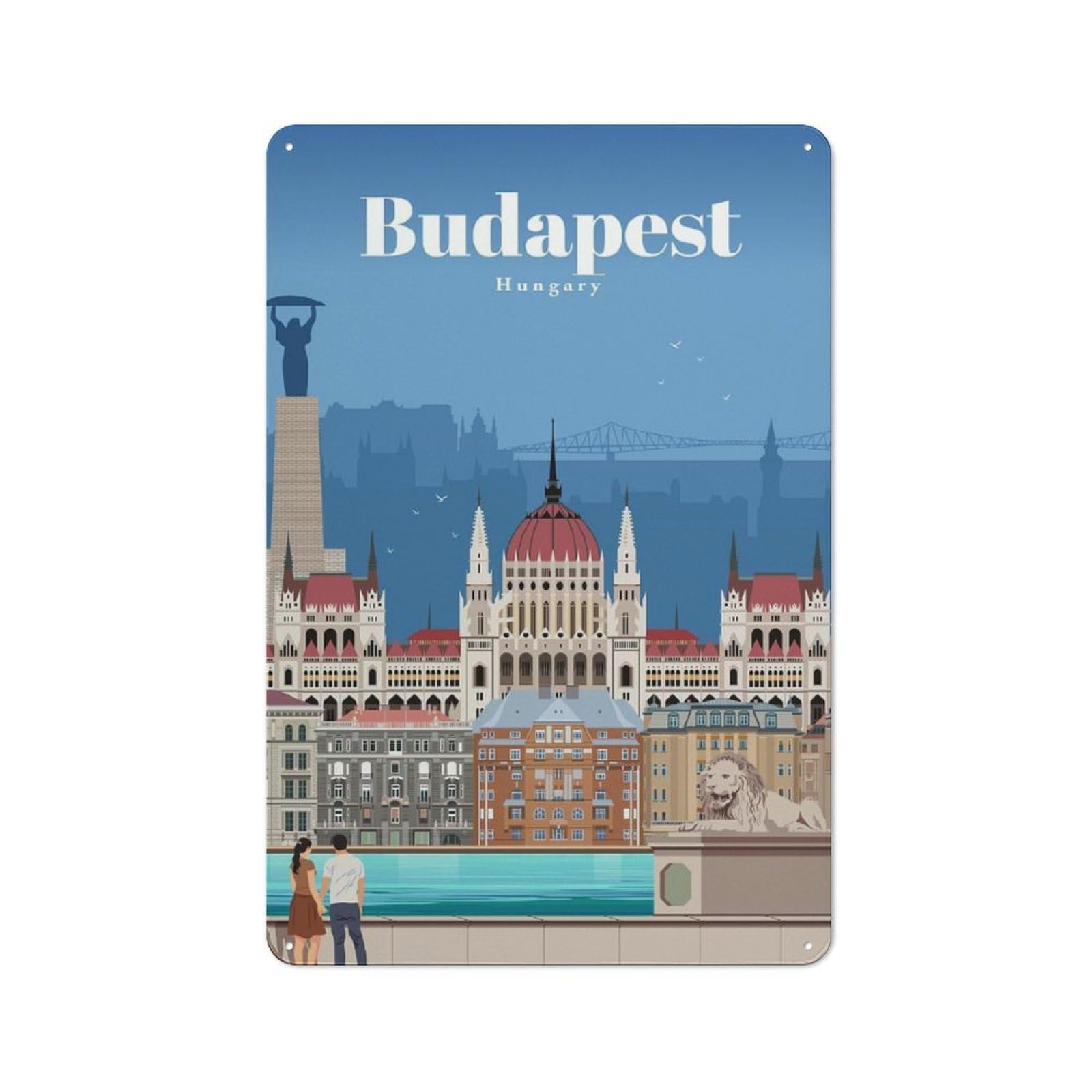 Junmoney Style-16 Budapest Cityscape Poster Rustic Metal Sign 30X20cm For Café Or Restaurant, For Vintage Wall Decor Fans, For Living Room And Hallway Decor