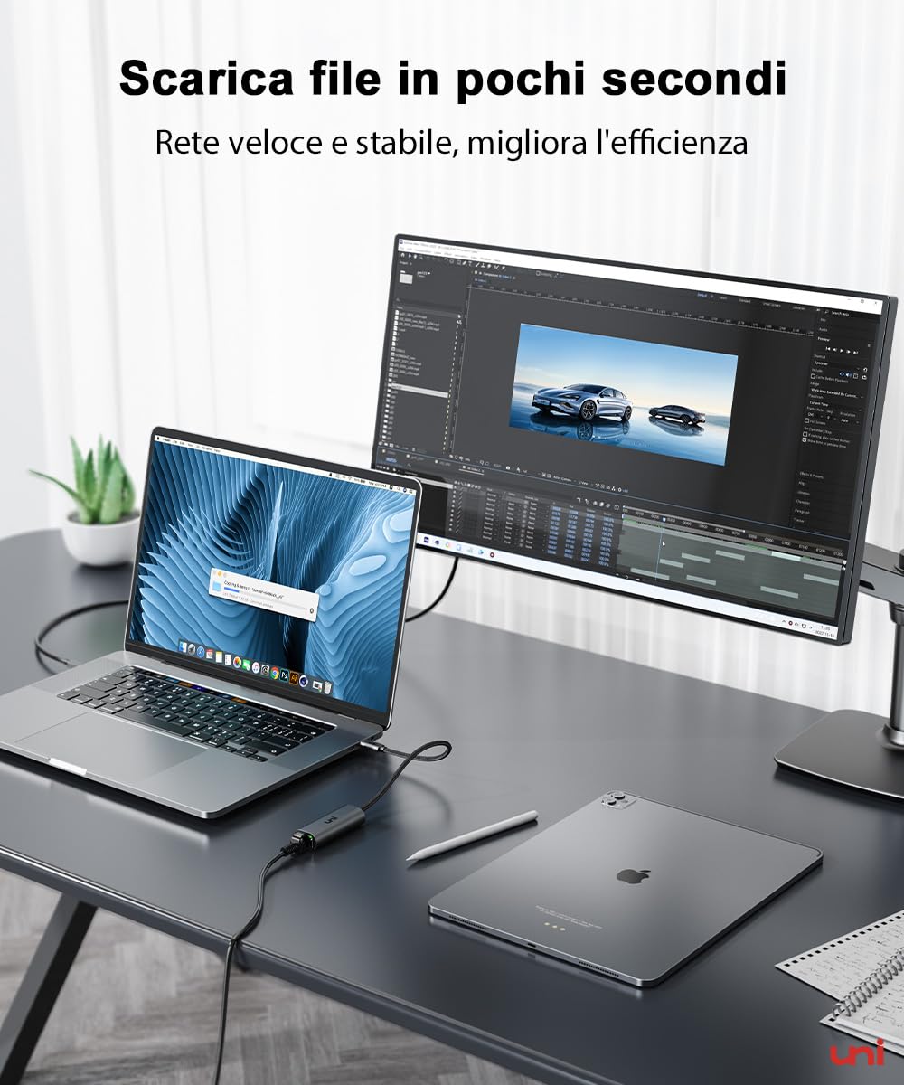 uni Adattatore USB C a Ethernet 2,5 Gbps, USB Type-C a RJ45 Ethernet 2500 Mbps, Alluminio e Nylon, Adattatore di rete LAN Thunderbolt 4/3 per iPhone 15 Pro Max, MacBook Pro/Air, laptop, PC ecc.