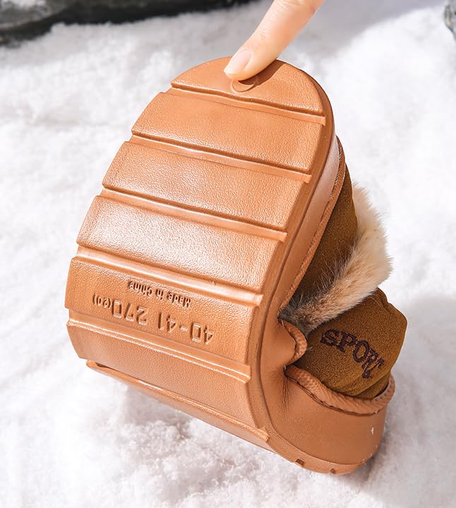 Non-Slip Floor Silent Shoes Snow Boots,Women's Solid Color Plush Slippers, Soft and Thick Sole Plush Lined Warm Shoes3