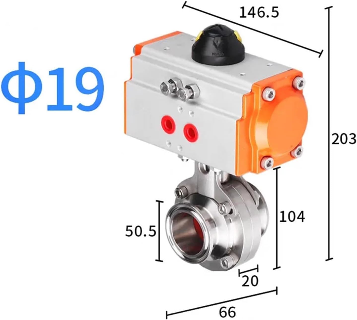 1/2" To 2" Tri Clamp Butterfly Valve Double Pneumatic Actuator Stainless Steel Air Operator(OD19)