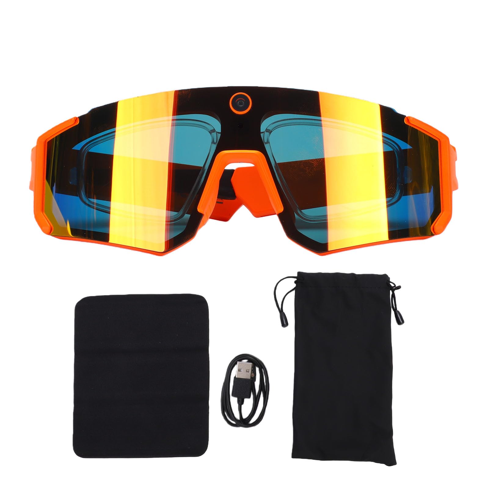 Lunettes Intelligentes 4K AI, Caméra 8MP, Lunettes de Sport Bluetooth avec Commande Vocale, Stabilisation EIS, IP54 pour Le Cyclisme, Le Ski, la Randonnée (Orange Rouge)