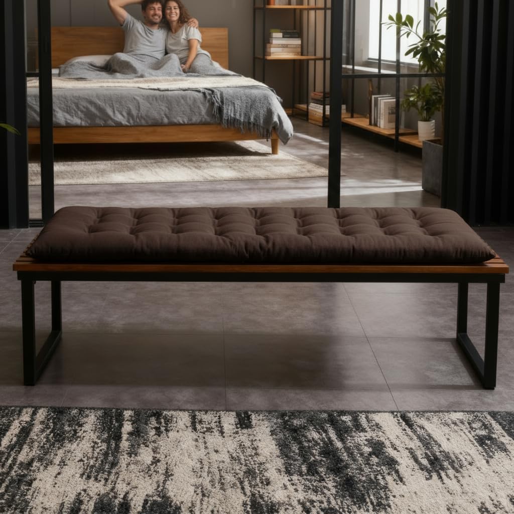 Brandsseller Coussin de banc - Pour l'extérieur et l'intérieur - 27 surpiqûres - Marron - 120 x 40 x 4 cm