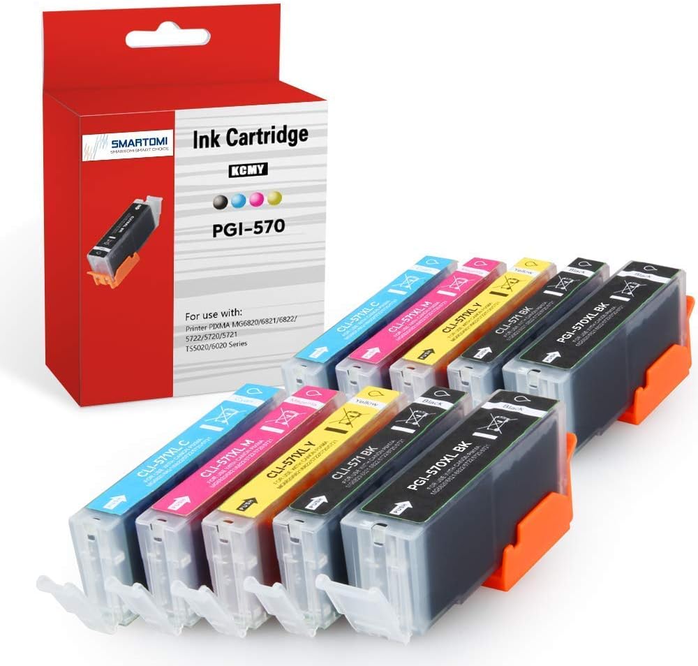 SMARTOMI 10-Pack Ink Cartridges Replacement for Canon PGI-570XL CLI-571XL Compatible with PIXMA MG5700 MG5750 MG5751 MG6850 MG6851 TS5050 TS5051 TS6050 MG6800 MG6850(PGBK Black Cyan Magenta Yellow)