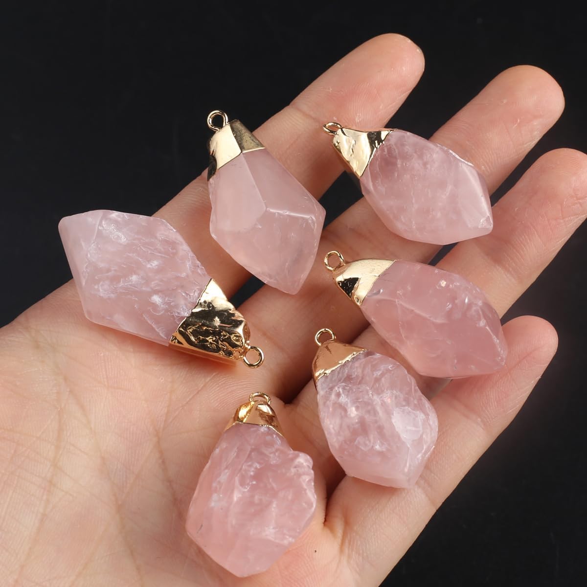 LE SKY 8 Pcs Natural Crystal Stone Pendants Irregular Shape Raw Rose Quartz Pendant for Jewelry Making Necklace - Image 3