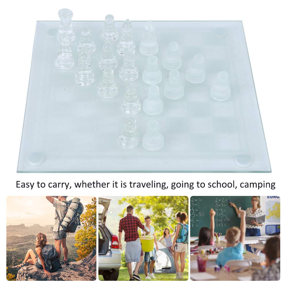 Set di Scacchi in Vetro 25x25 Cm, Pezzo degli Scacchi Smerigliato, Scacchiera Internazionale per Giochi di Decorazione Domestica, Divertenti Scacchi in Vetro, 32 Pezzi, 1082 G