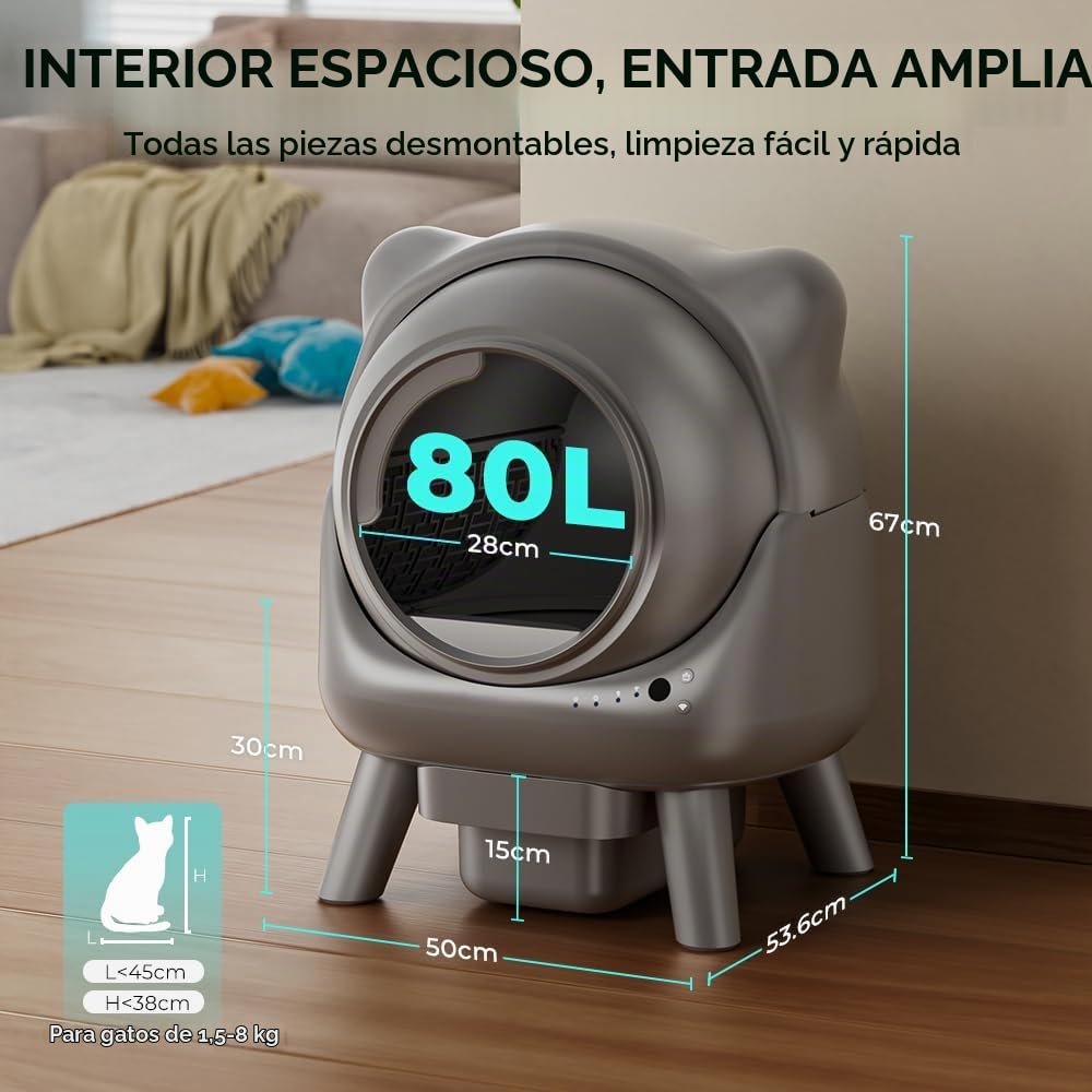 Cura X1 Arenero Gatos Autolimpiable, 80+8L Arenero Autolimpiable, Sensores de Seguridad, Eliminación de Olores, Control App, Gran Capacidad, Arenero Automático Gatos para Múltiples Mascotas