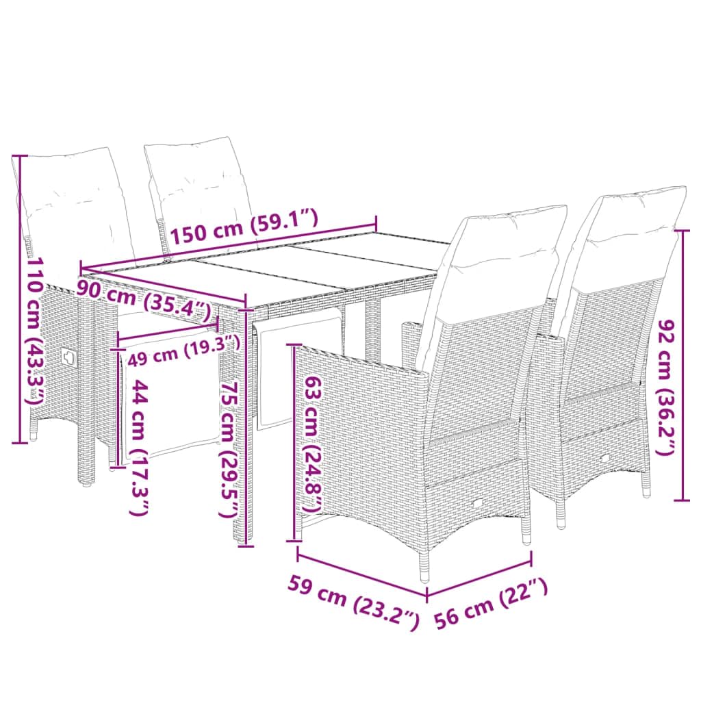 Set bistrot da giardino, 5 pezzi, colore: Nero Poli