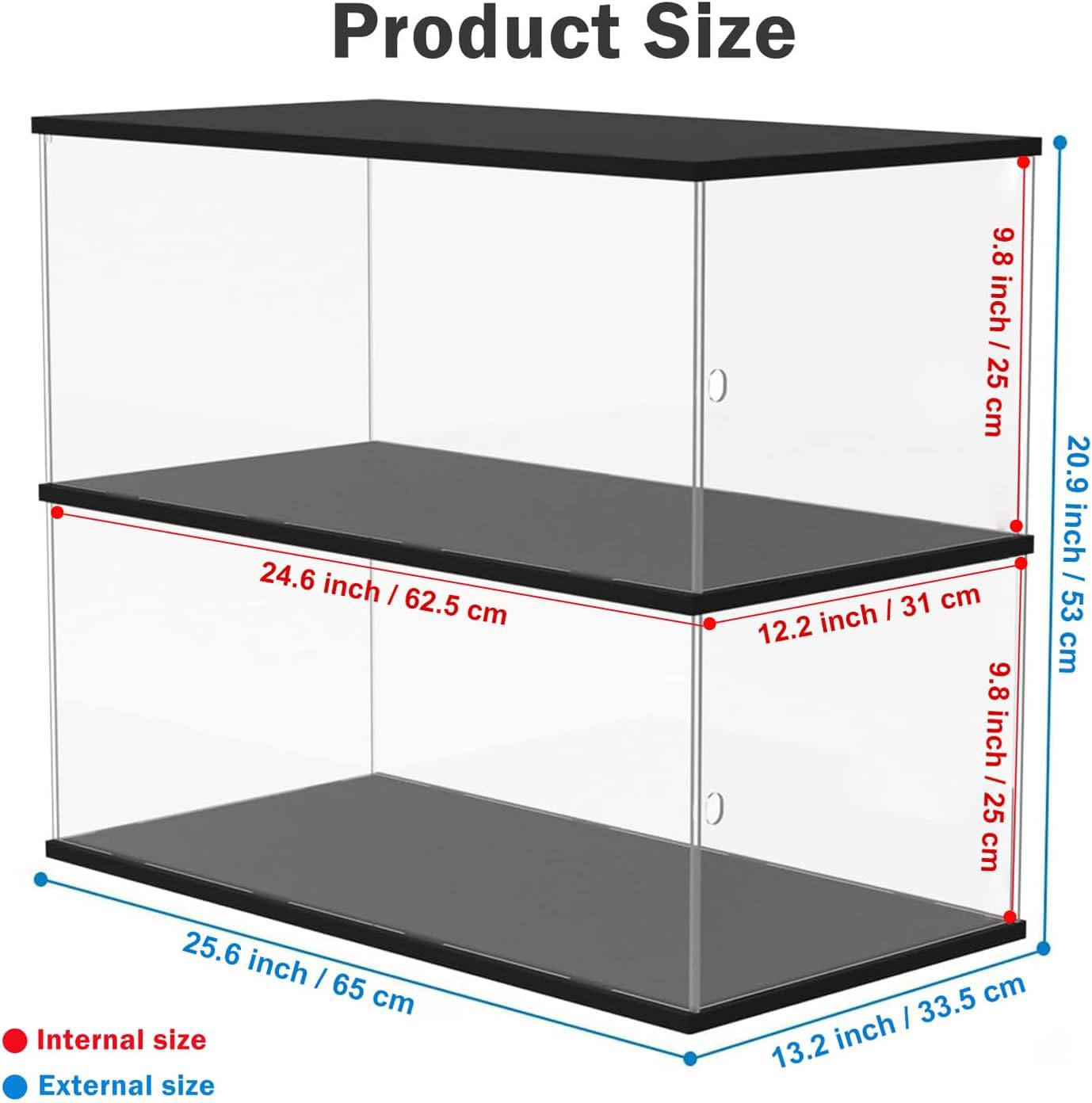 Vitrine aus Acryl, 2 Ebenen, für Sammlung, Lego Figur, Montage der Präsentationsbox für Miniaturautos 42096 911 42083, 25.6" L x13.2 W x 20.9 "H, Schwarz