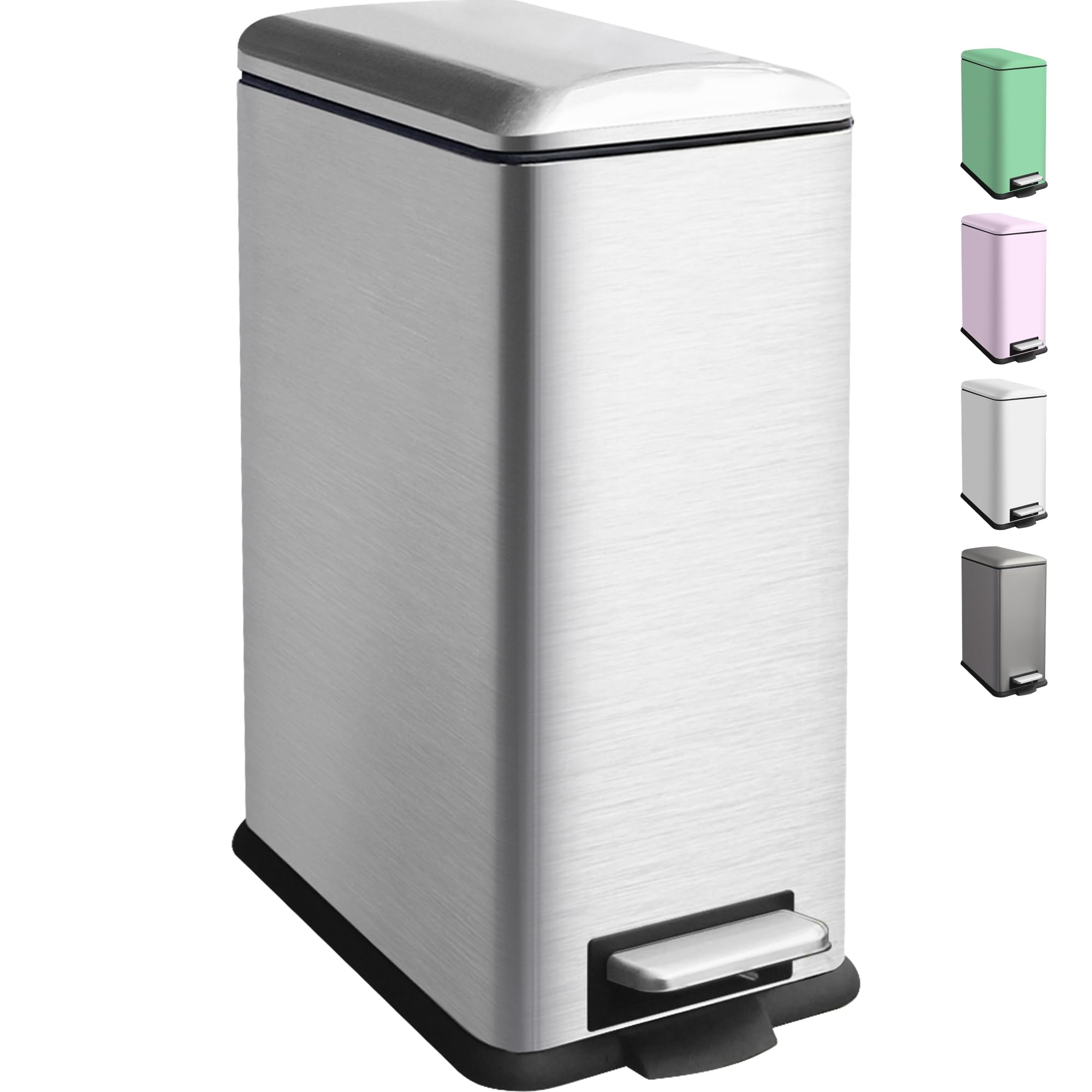 Ullege Kitchen Bin, 30L Stainless Steel Pedal Bin with Inner Bucket, Large Rubbish Bin with Soft Close Lid, Bin for Kitchen, Living Room and Office, Silver