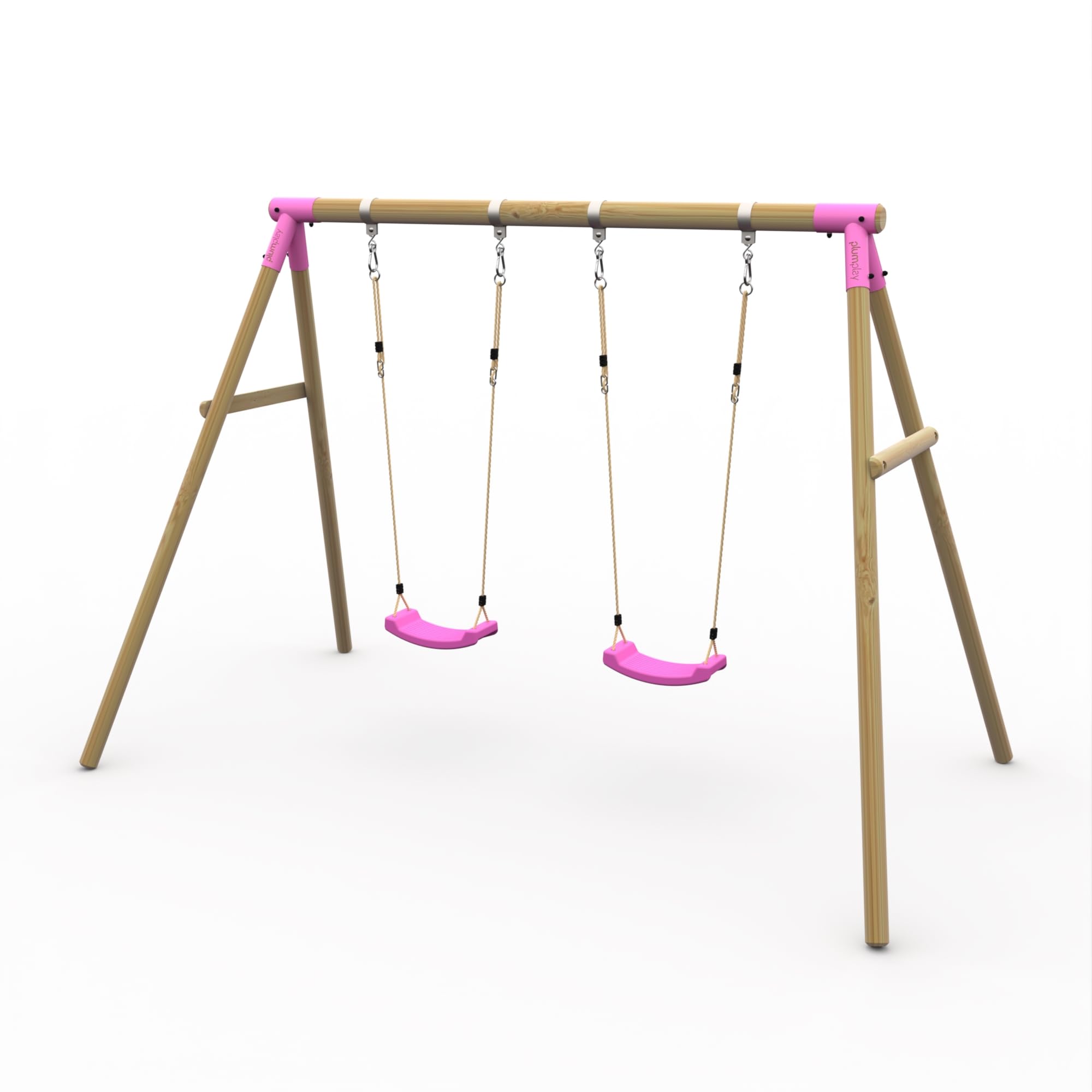Plum Play Kids Outdoor Wooden Round Pole Swings with Ground Anchors Included - Suitable for up to 50kg per accessory - Up to 5 year Warranty (Double Pink Marmoset)