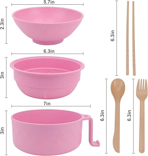 Miniatura 9 de Juego de tazones de ramen para microondas con palillos, cuchara, tazón de fideos para ramen, cocina instantánea para dormitorio universitario,