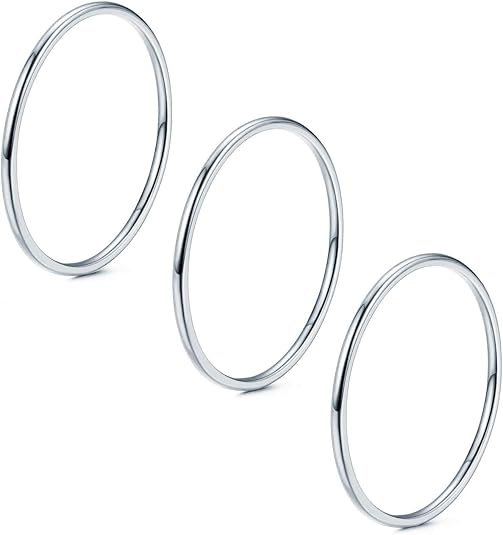 NOKMIT 3PCS 1mm Thin Silver Rings for Women Girls Slim Simple Stacking Stackable Ring Plain Thumb Pinky Band Smooth High Polished Non Tarnish Comfort Fit Size 5 to 10
